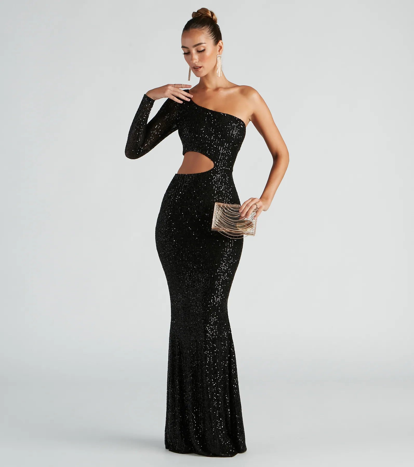 Emmie Formal Sequin One-Shoulder Dress - BLACK