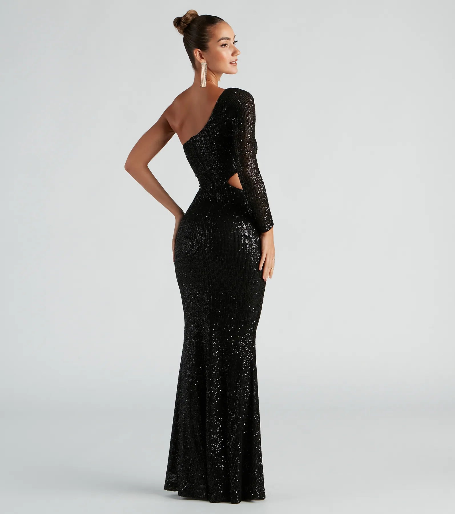 Emmie Formal Sequin One-Shoulder Dress - BLACK