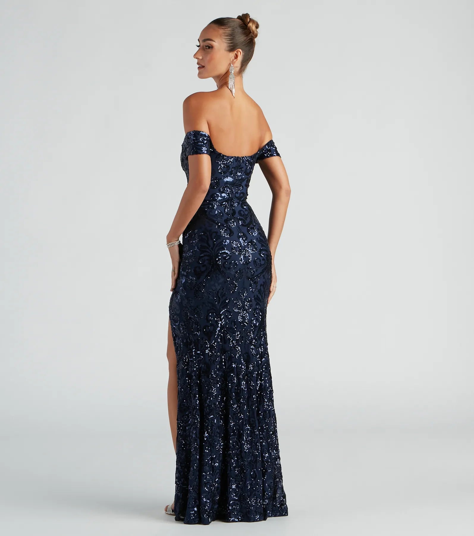 Carter Sequin Scroll A-Line Formal Dress - NAVY
