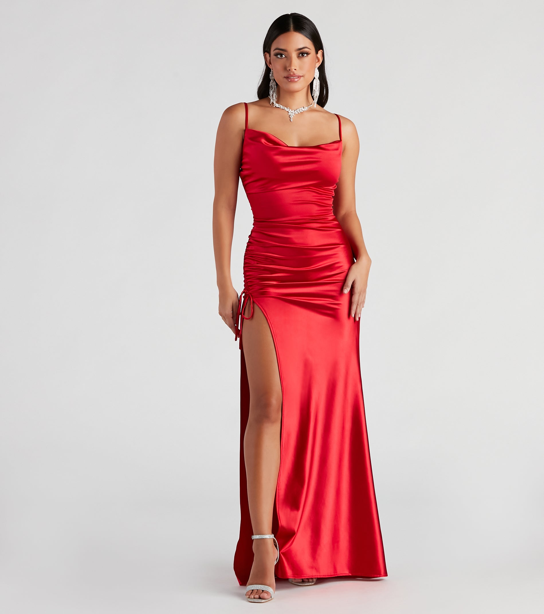 Drea Formal High Slit Ruched Dress - RED