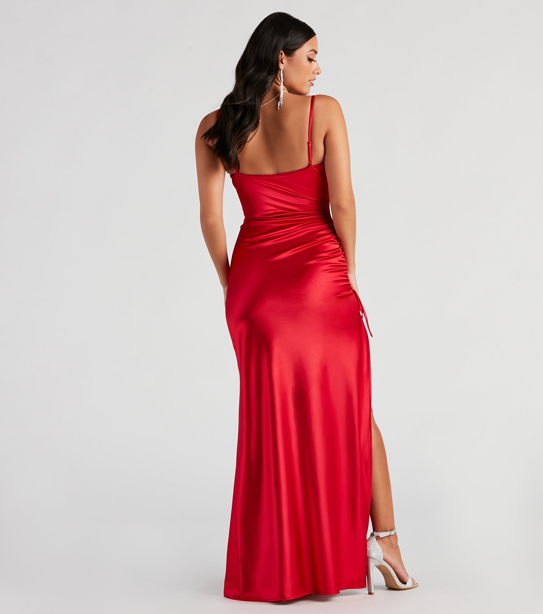 Drea Formal High Slit Ruched Dress - RED