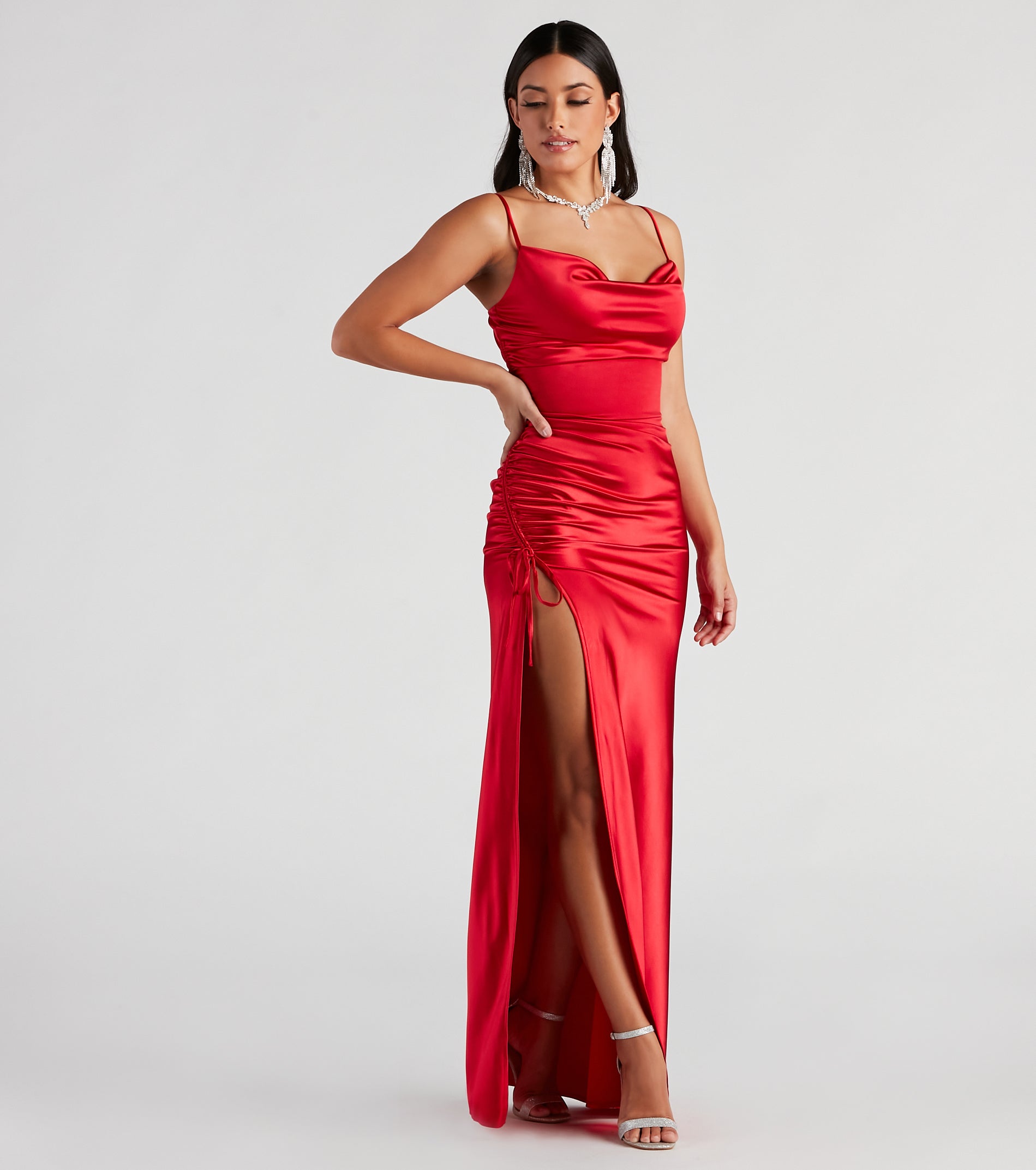 Drea Formal High Slit Ruched Dress - RED