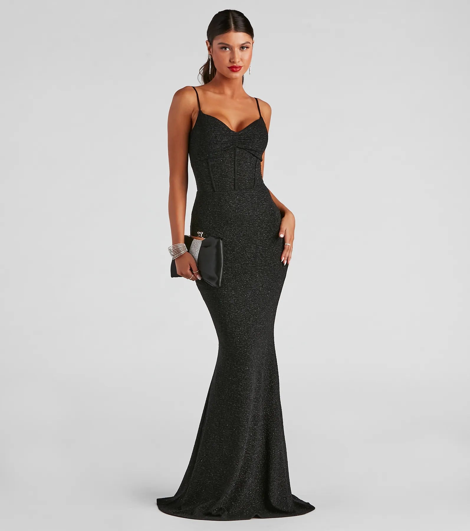 Kelsie Formal Glitter Mermaid Dress - BLACK