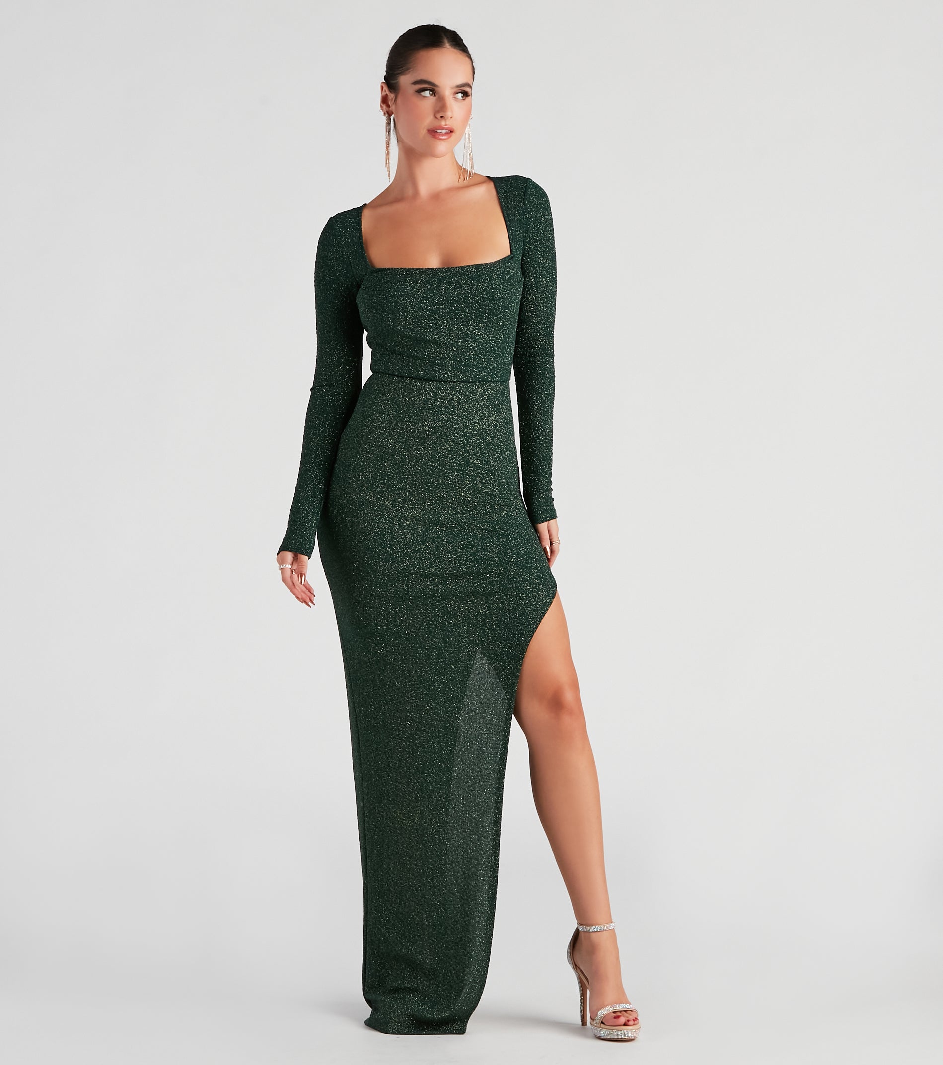 Kelly Formal Glitter Cowl Neck Dress - HUNTER