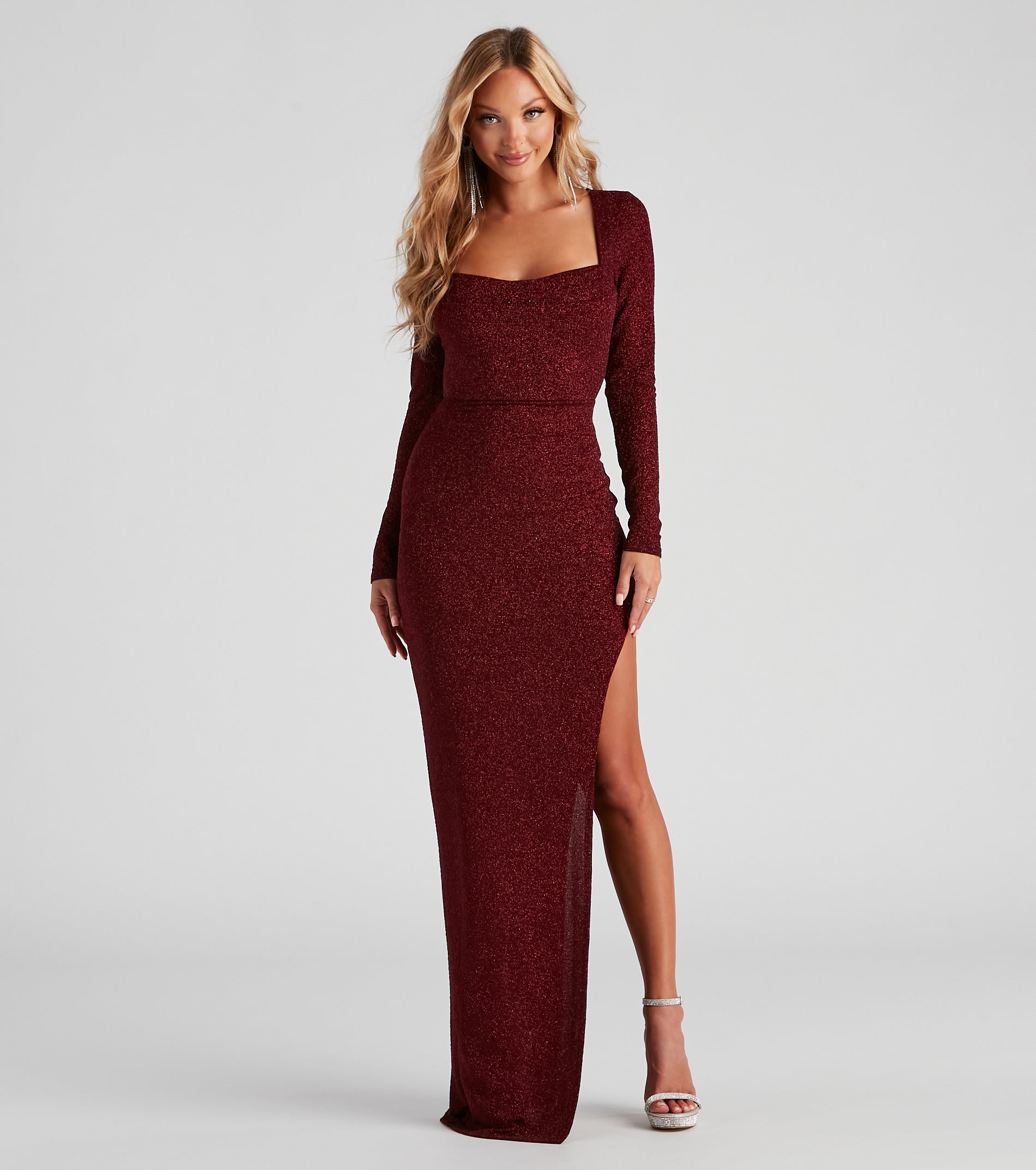 Kelly Formal Glitter Cowl Neck Dress - WINE