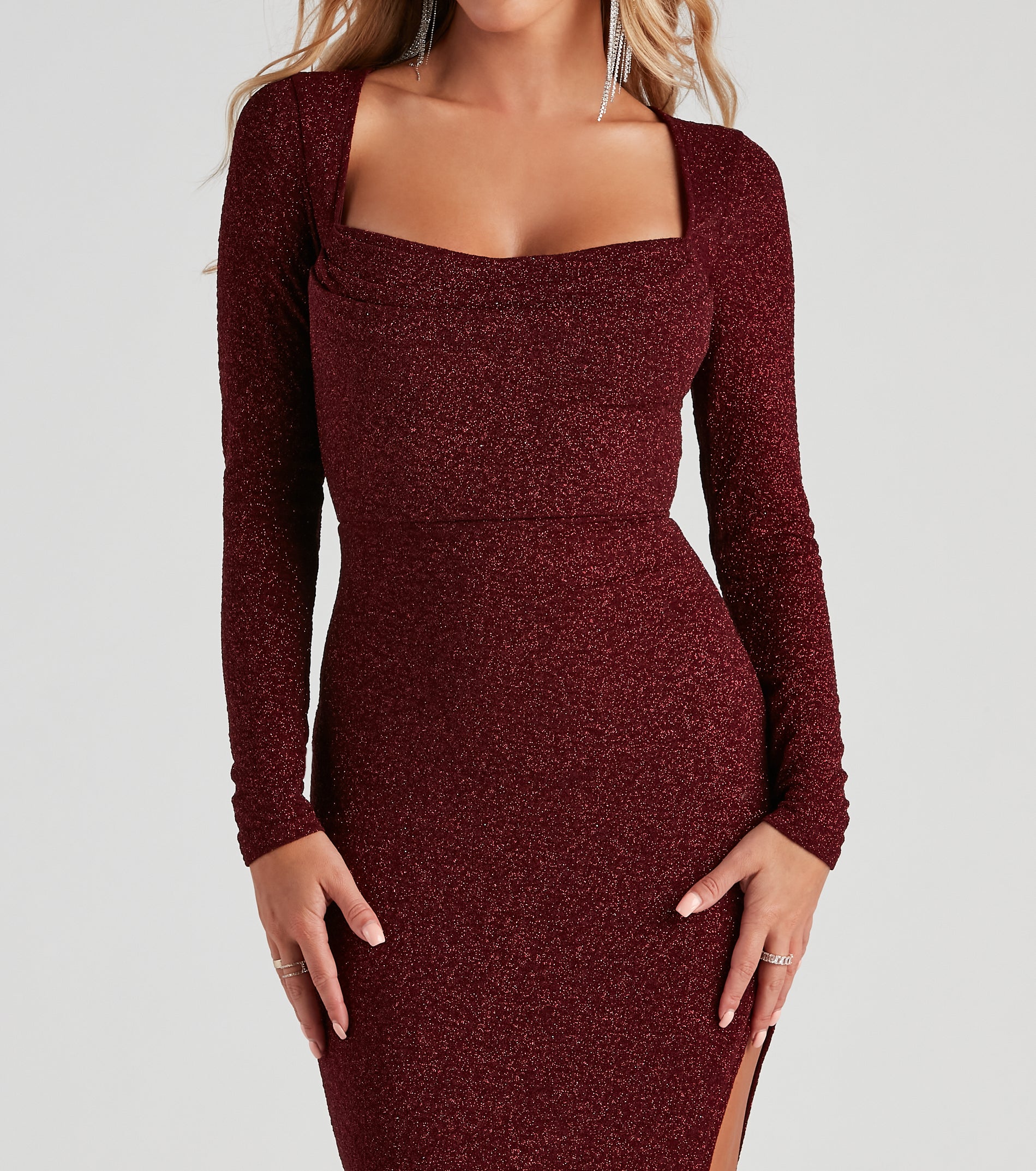 Kelly Formal Glitter Cowl Neck Dress - WINE