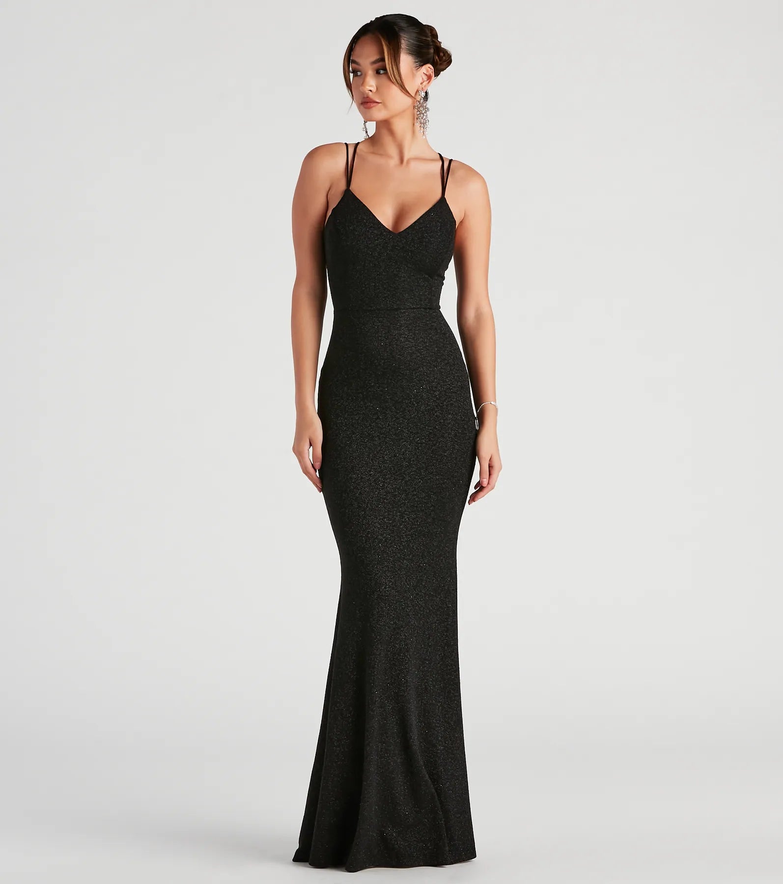 Rachel Formal Glitter Lace-Up Dress - BLACK
