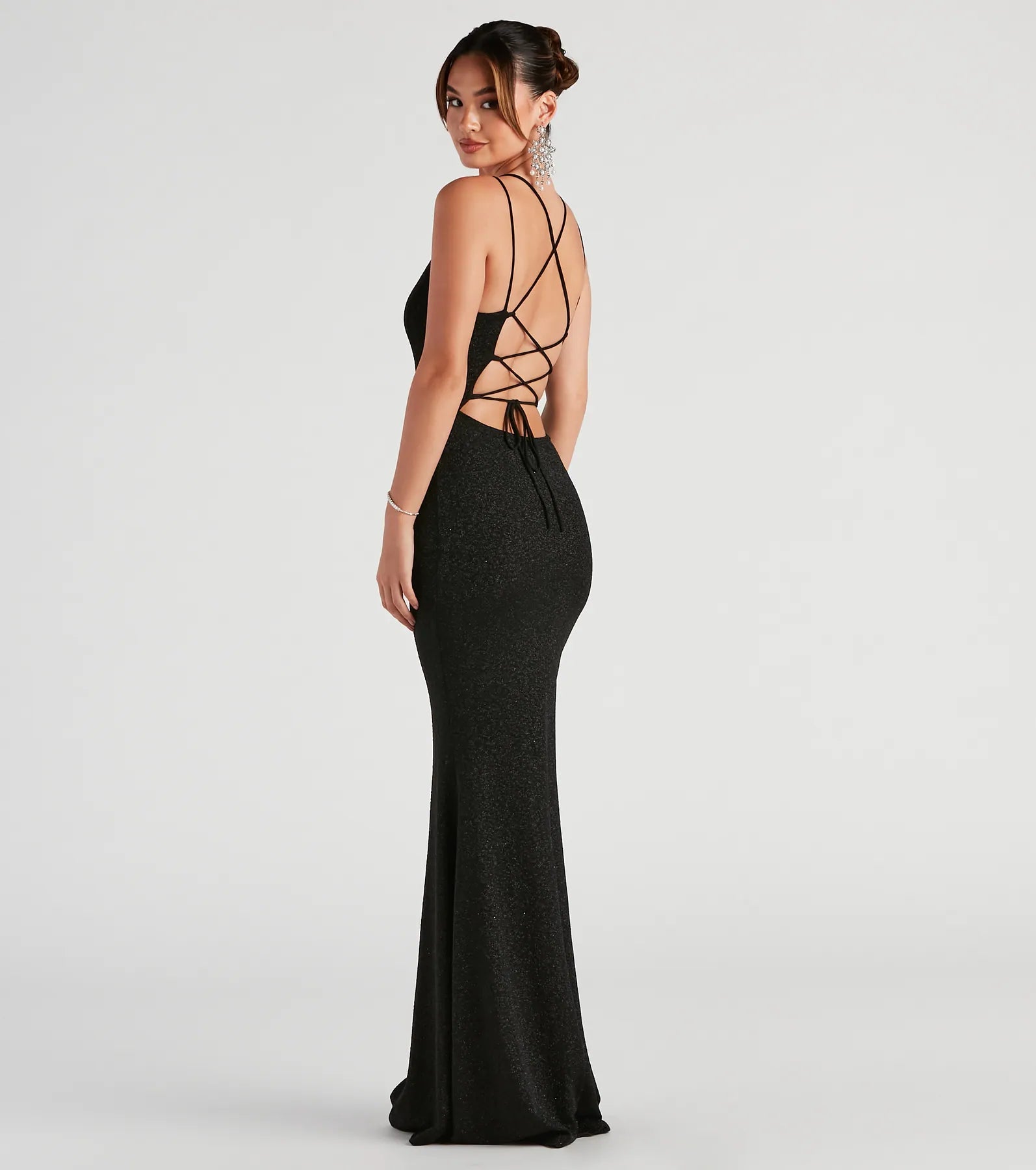 Rachel Formal Glitter Lace-Up Dress - BLACK