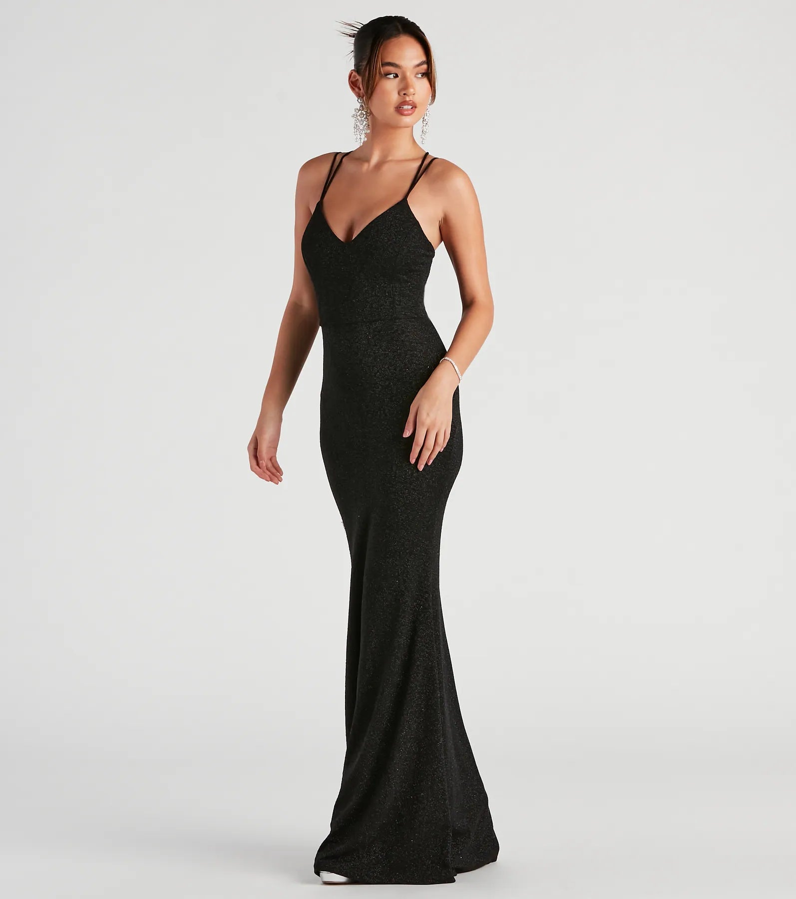 Rachel Formal Glitter Lace-Up Dress - BLACK