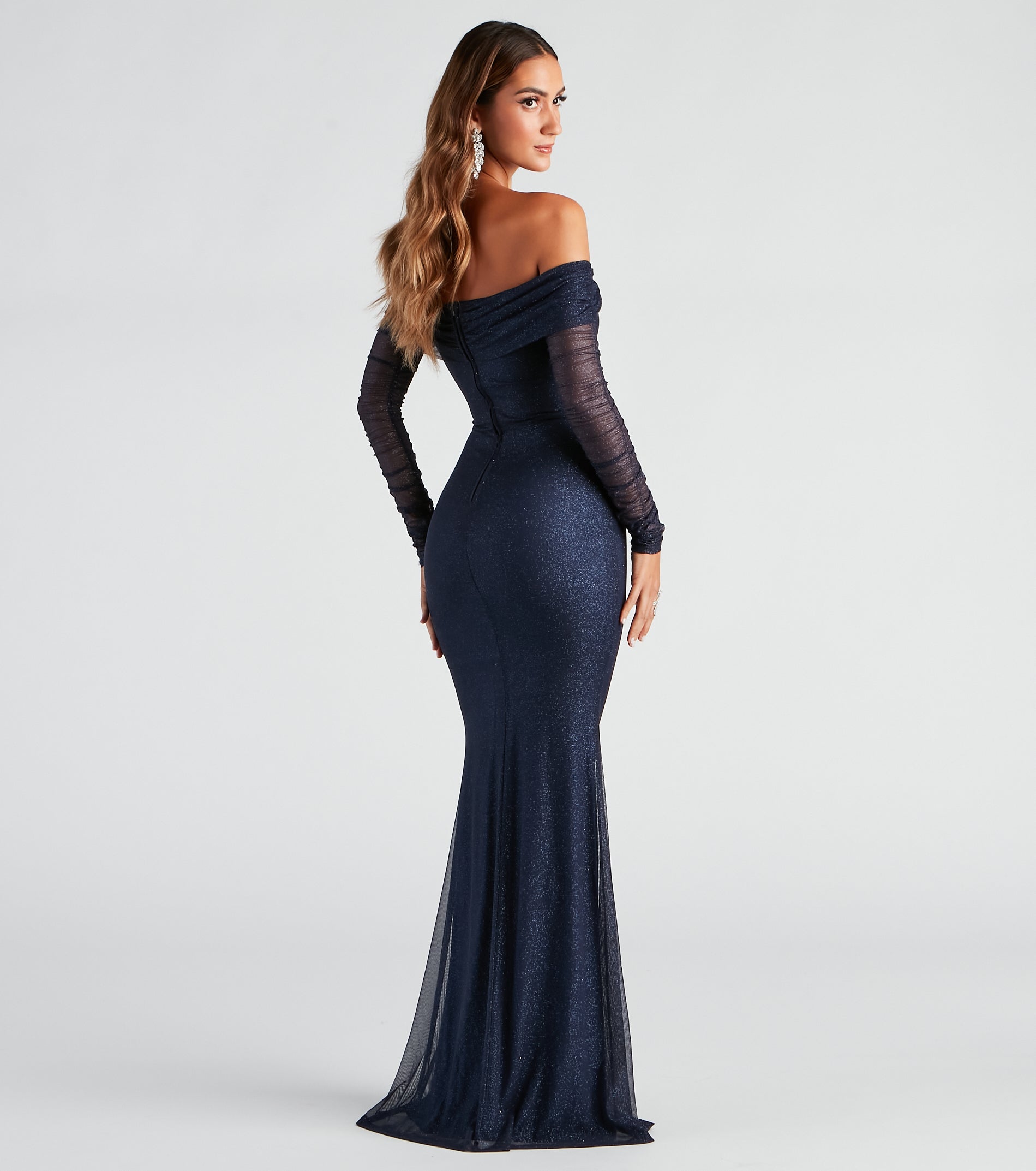 Mandy Glitter Mesh Mermaid Dress - NAVY