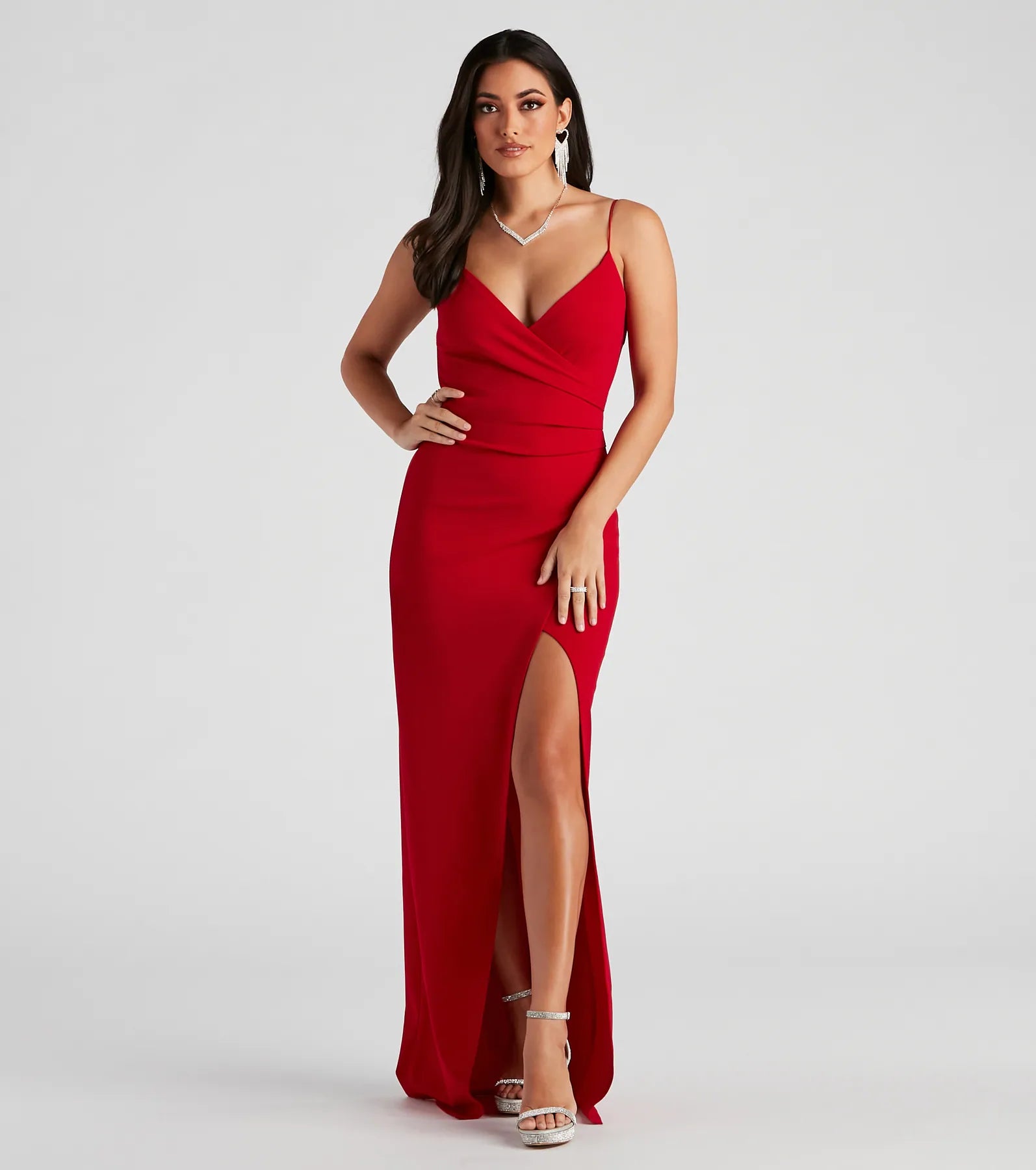Christly Formal Crepe Surplice Dress - RED
