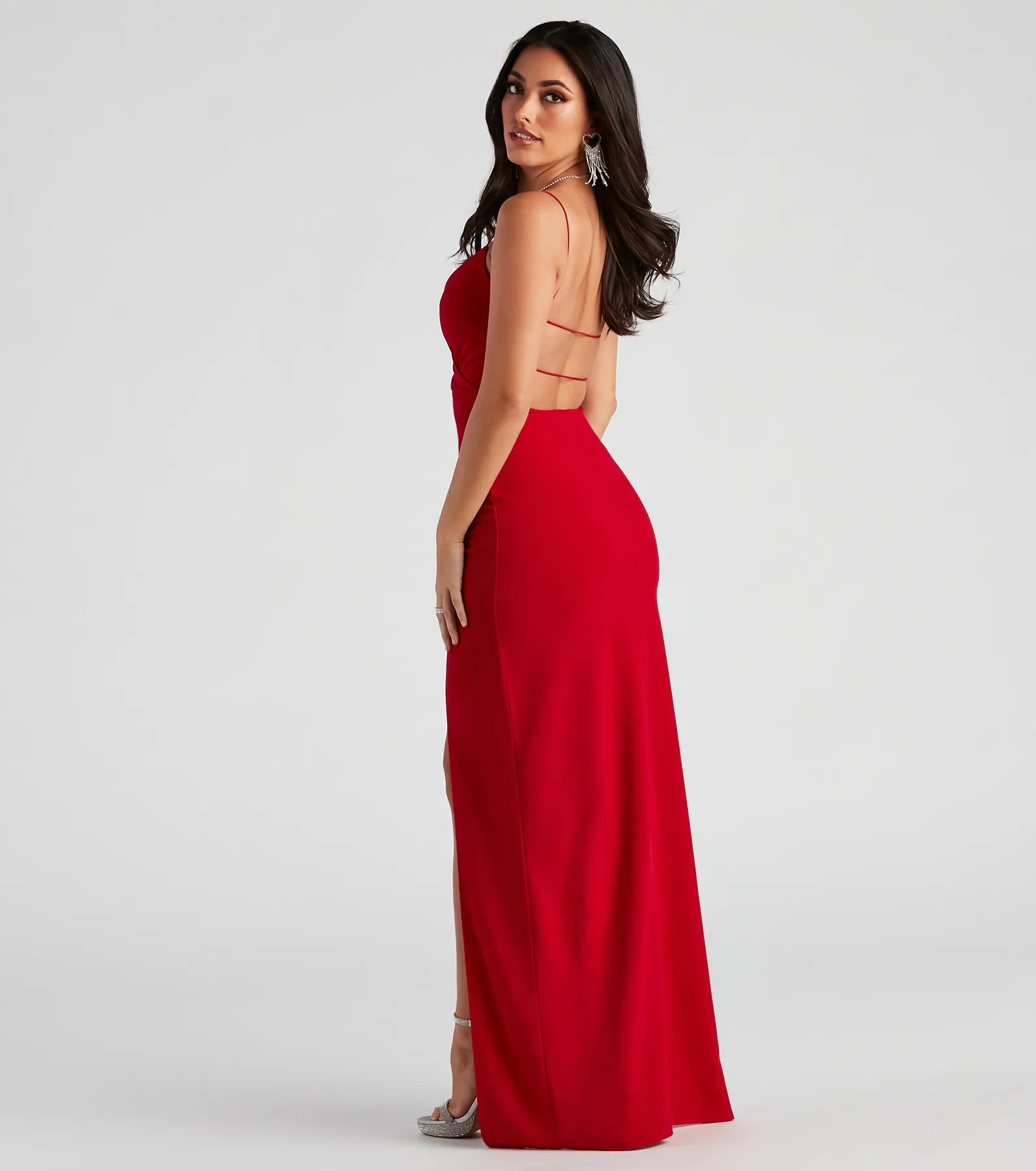 Christly Formal Crepe Surplice Dress - RED
