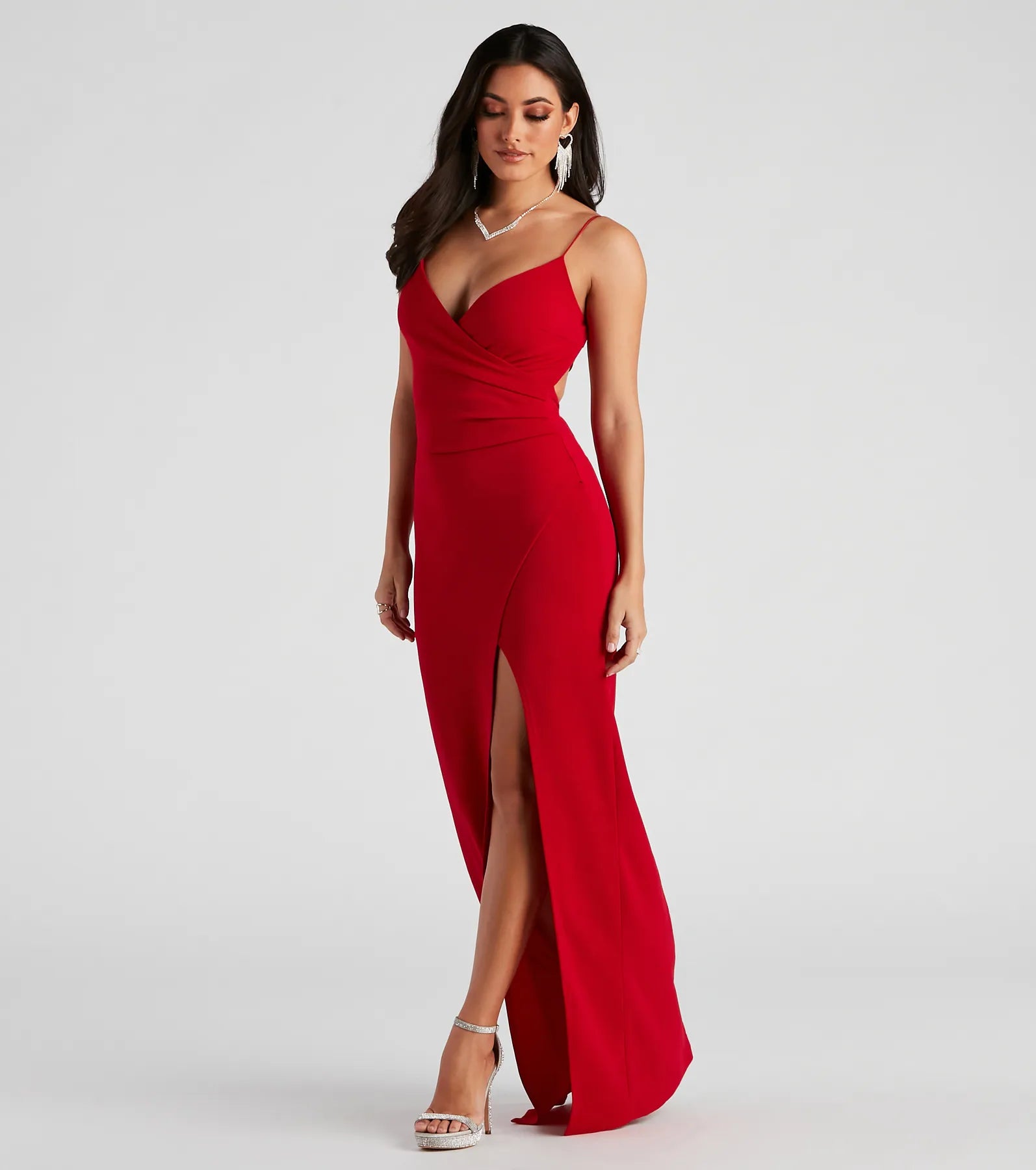 Christly Formal Crepe Surplice Dress - RED