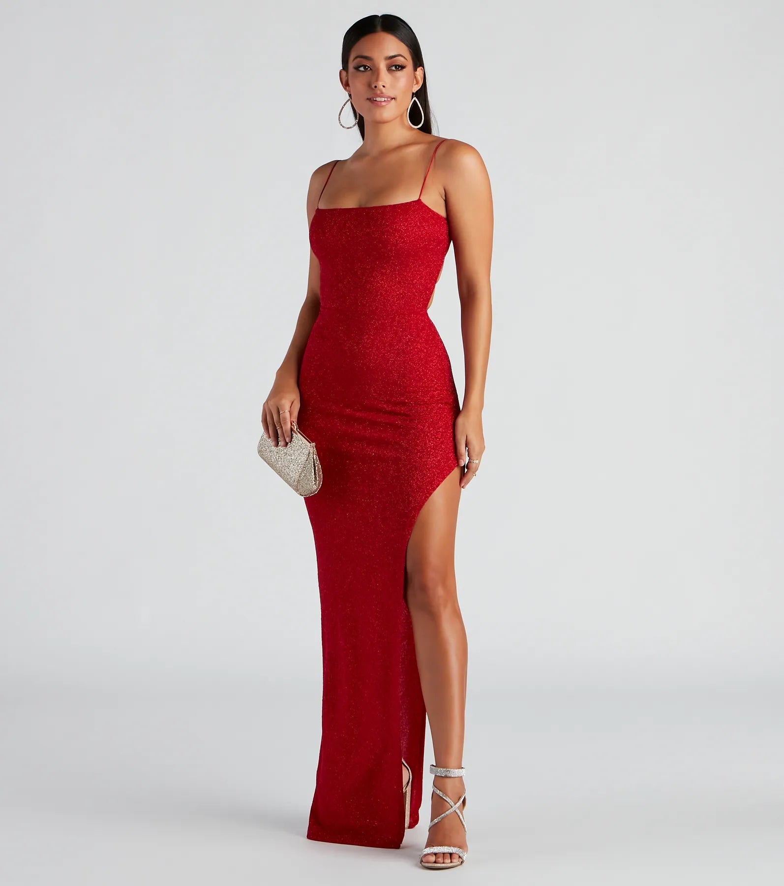 Jenna Formal Glitter Lattice Dress - RED
