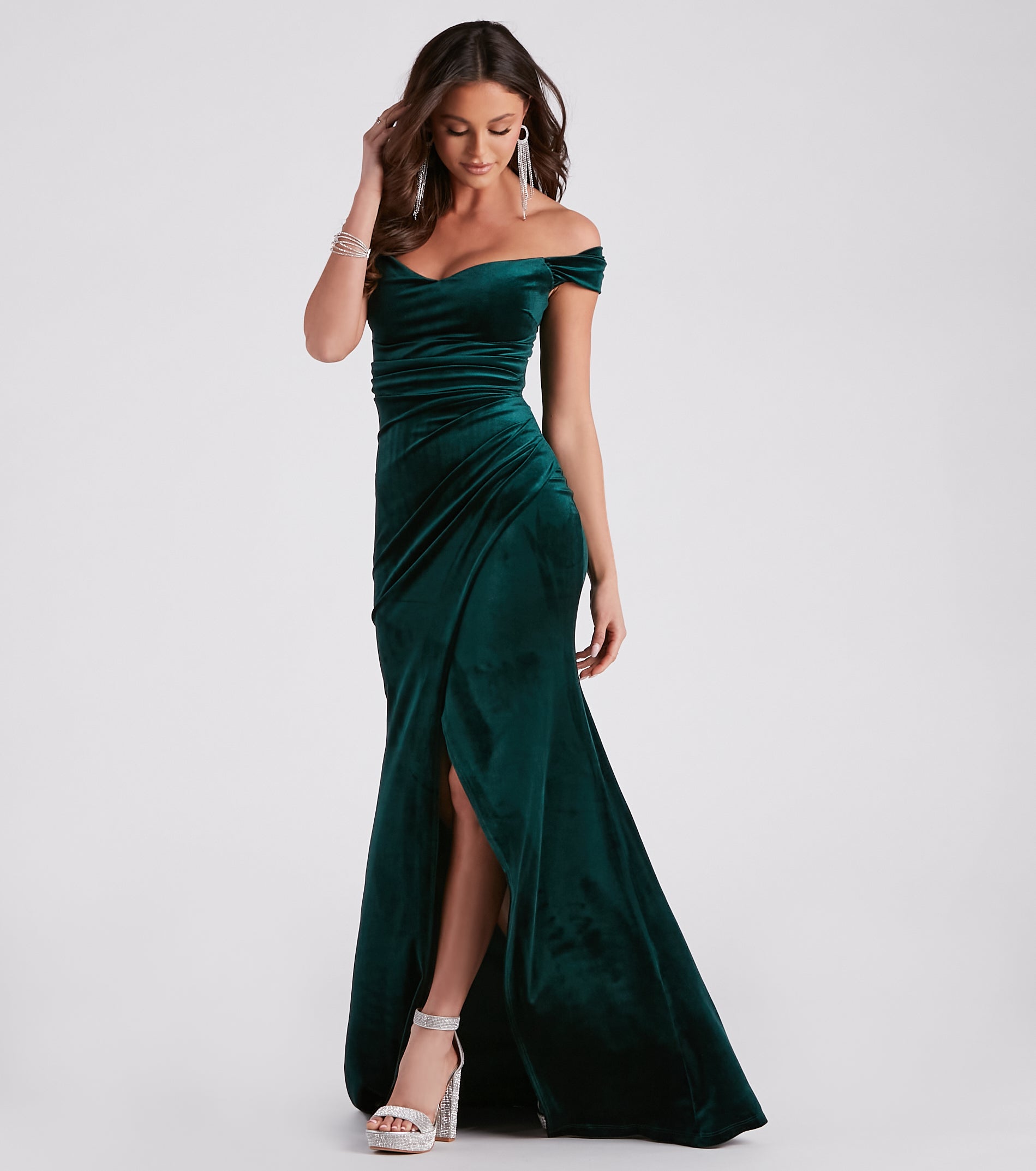 Georgina Formal Velvet Long Dress - HUNTER