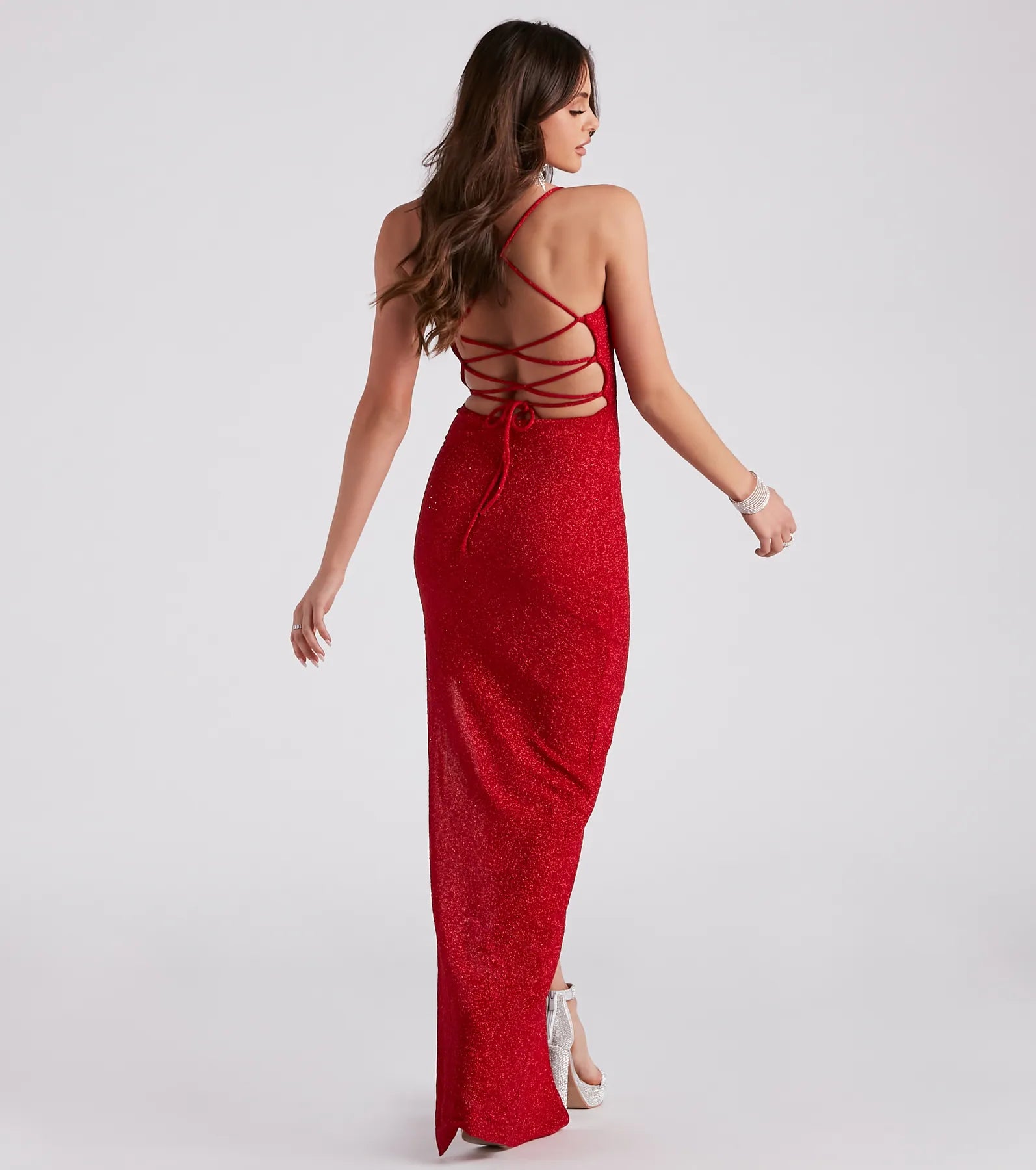 Gloria Formal Glitter Long Dress - RED
