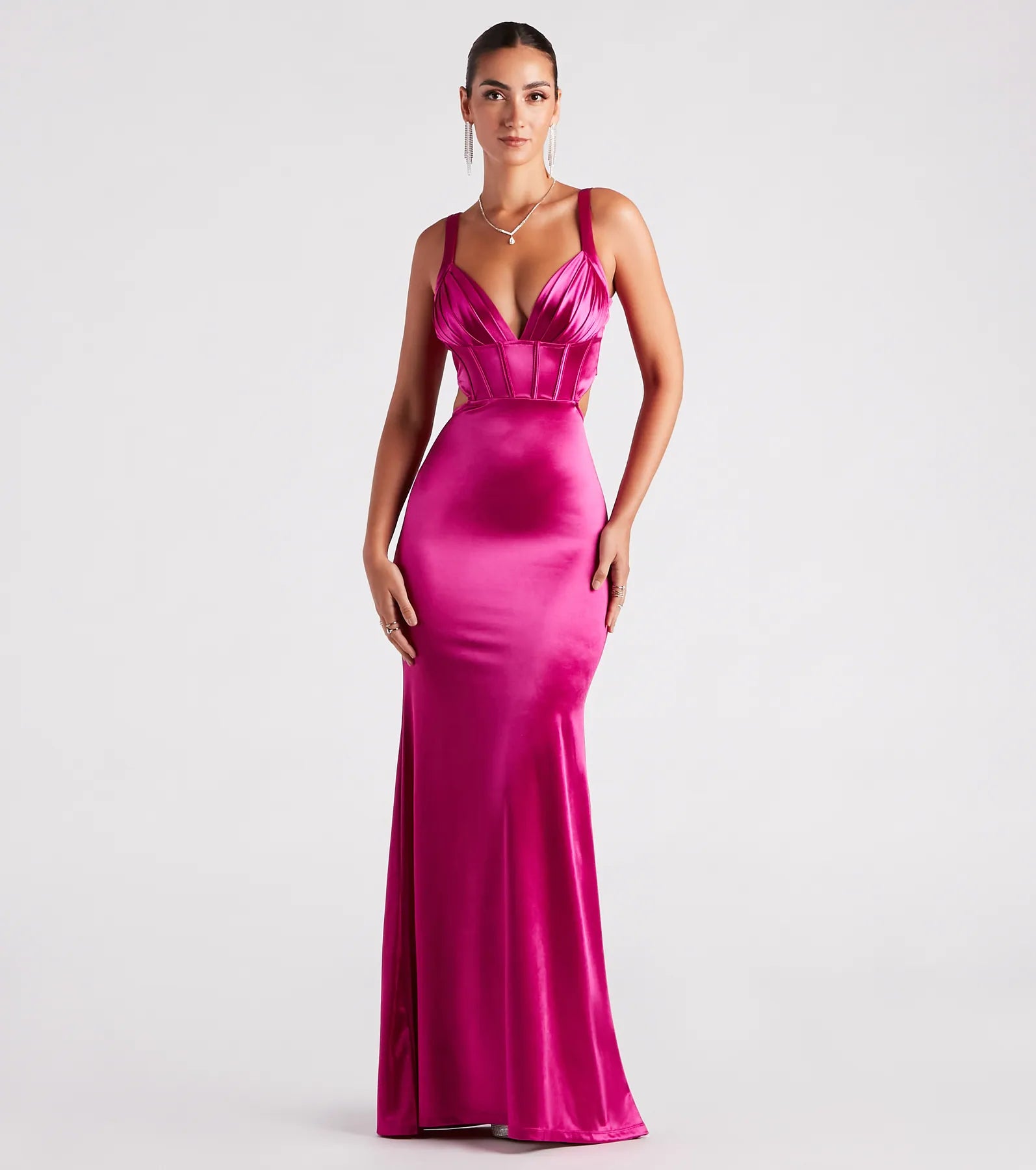 Sloane Satin Corset Formal Dress - MAGENTA
