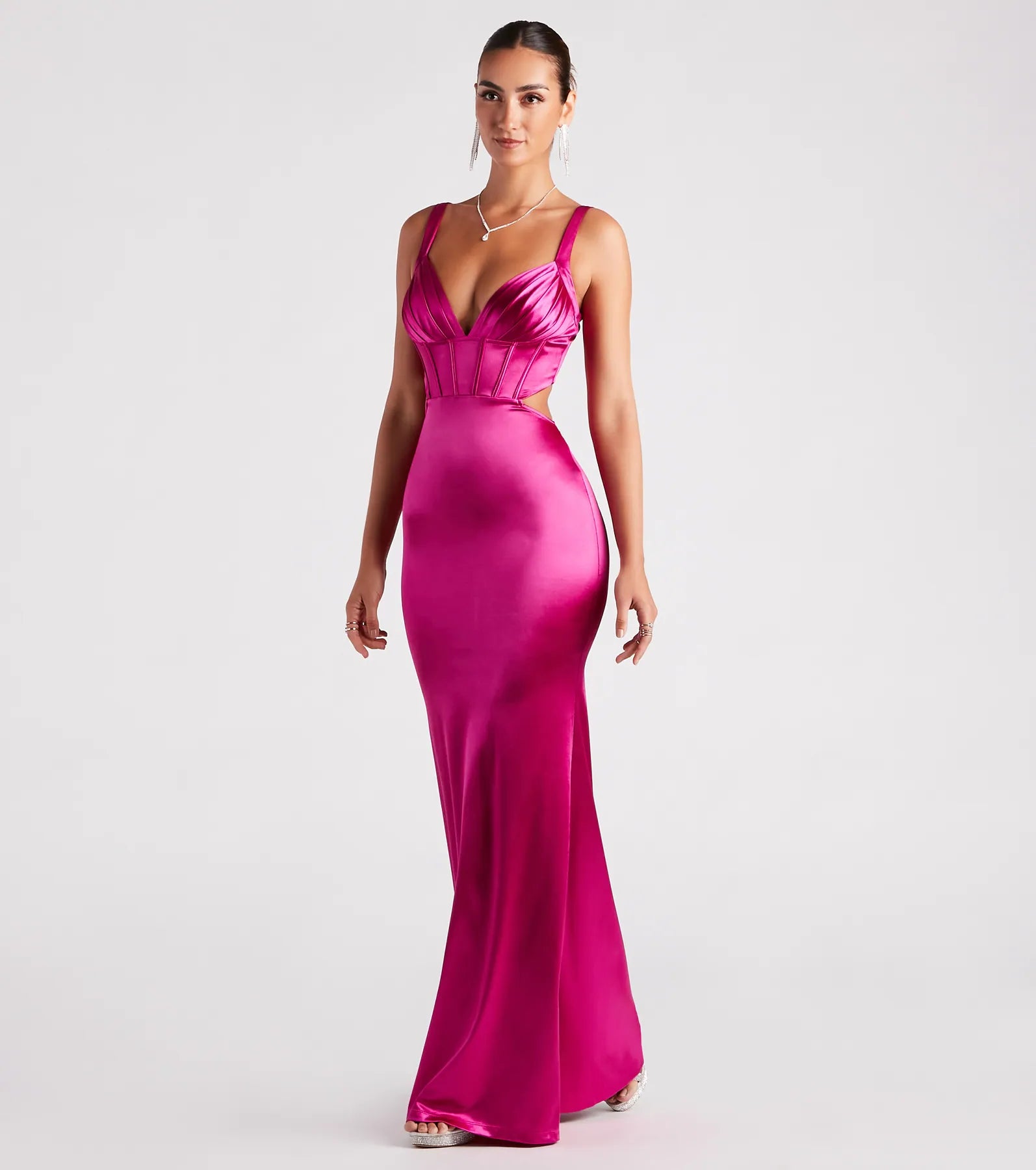 Sloane Satin Corset Formal Dress - MAGENTA
