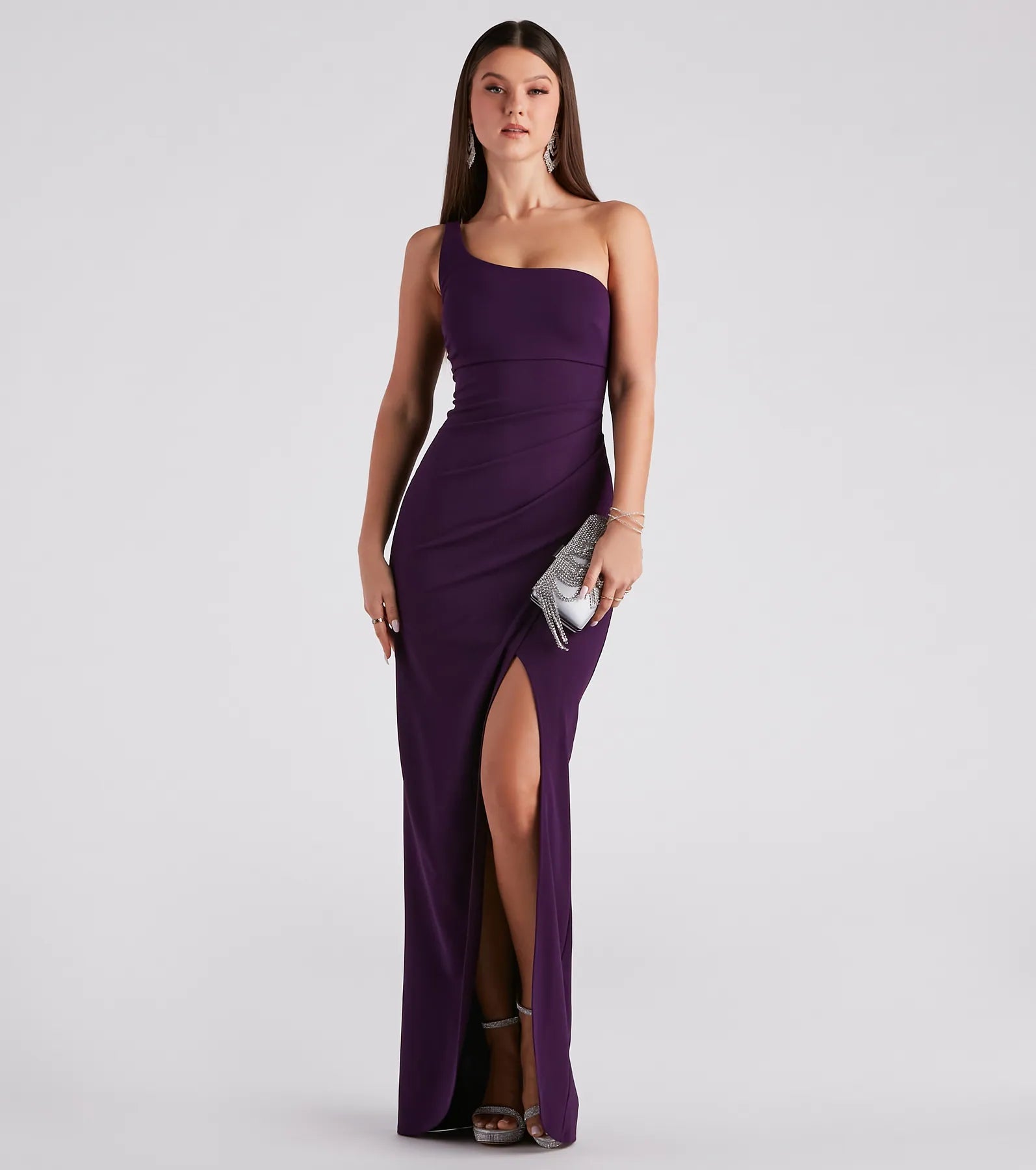 Iris One-Shoulder Crepe Dress - EGGPLANT