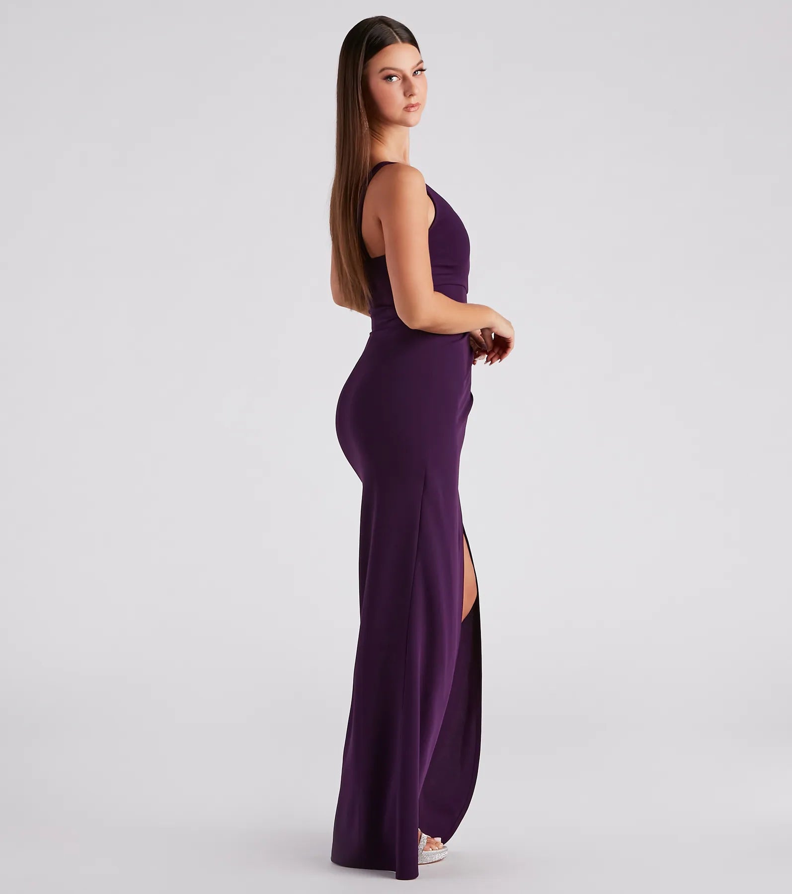 Iris One-Shoulder Crepe Dress - EGGPLANT