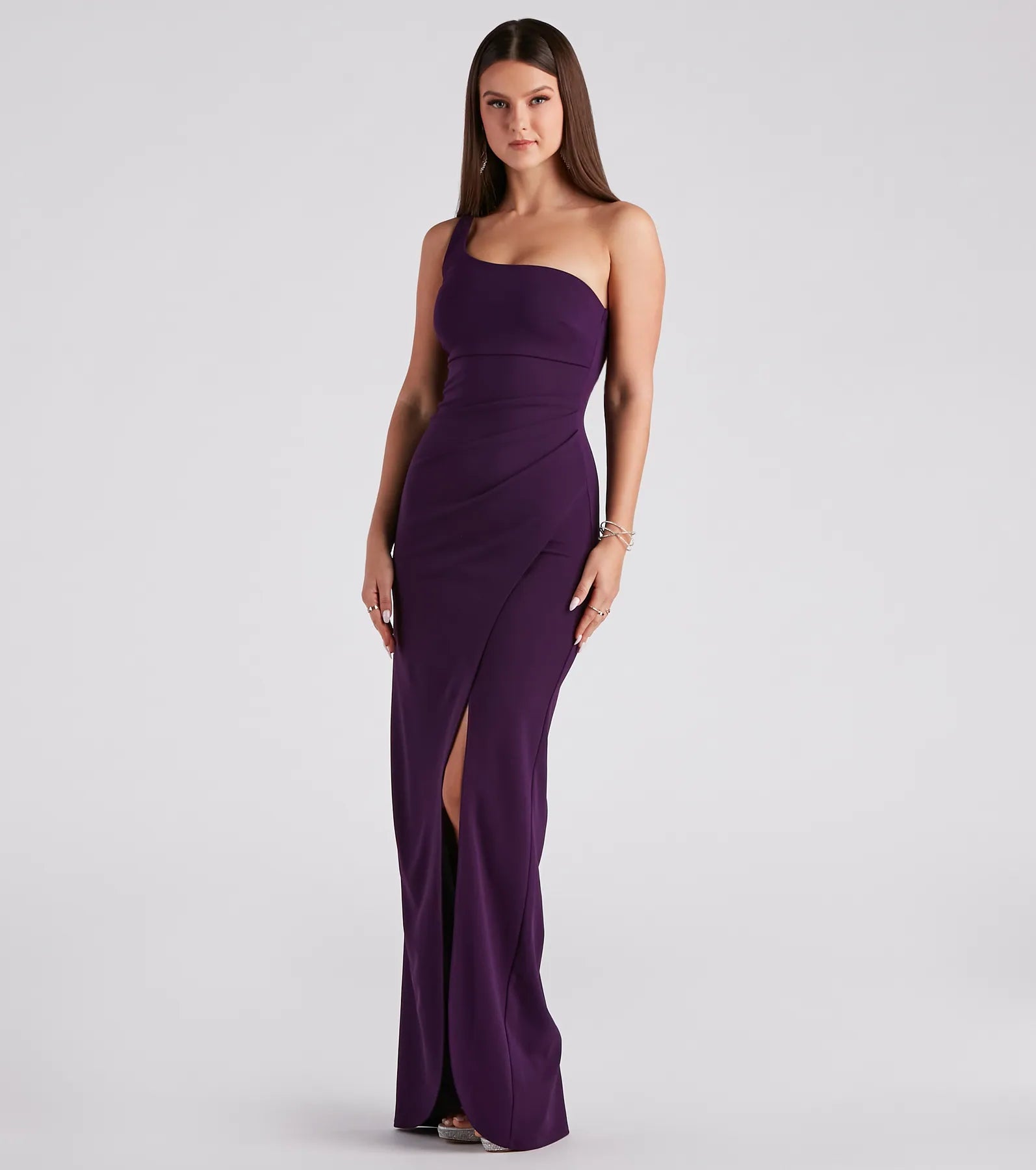 Iris One-Shoulder Crepe Dress - EGGPLANT