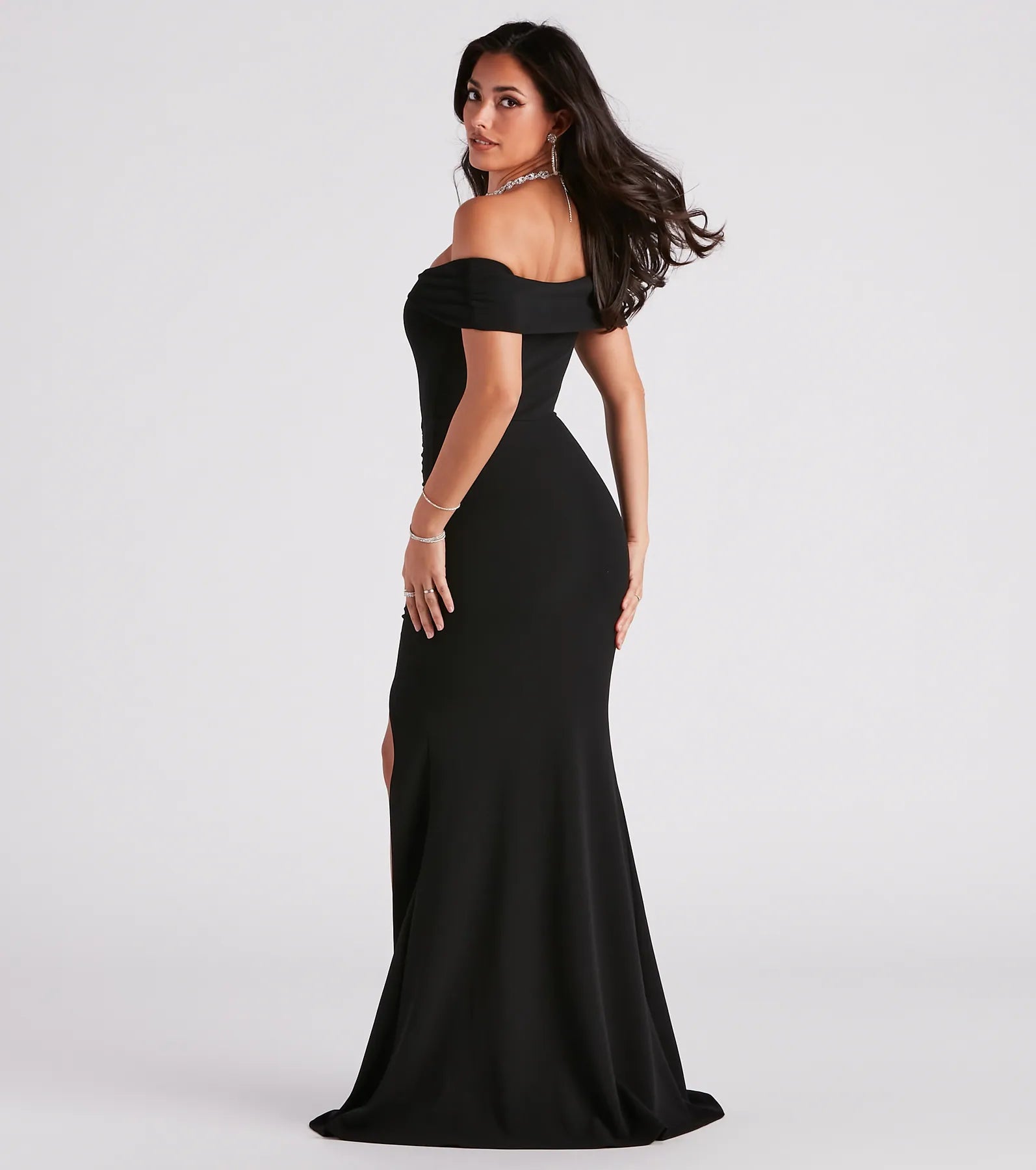 Samantha Formal Crepe Slit Dress - BLACK
