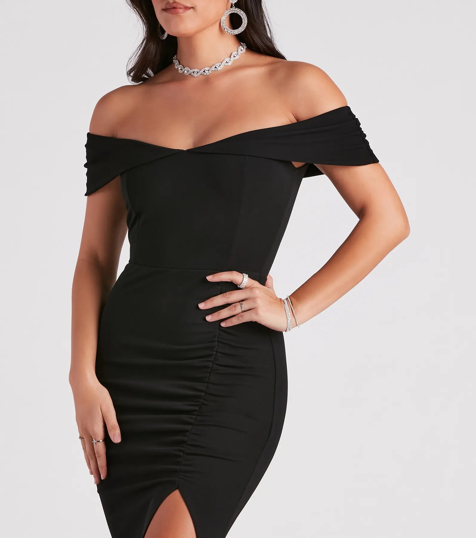 Samantha Formal Crepe Slit Dress - BLACK