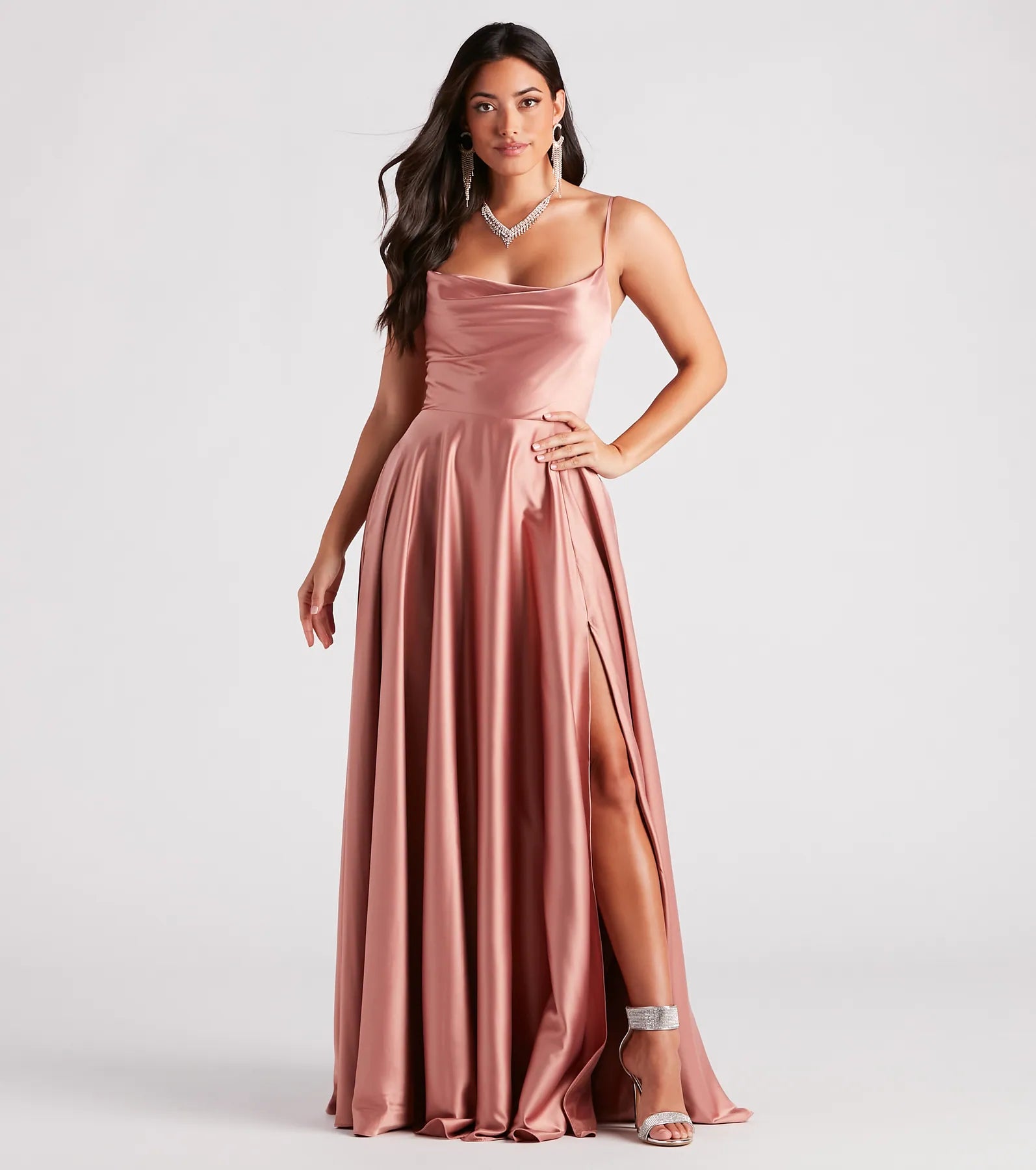 Winslow Formal Satin Lace-Up Dress - MOCHA