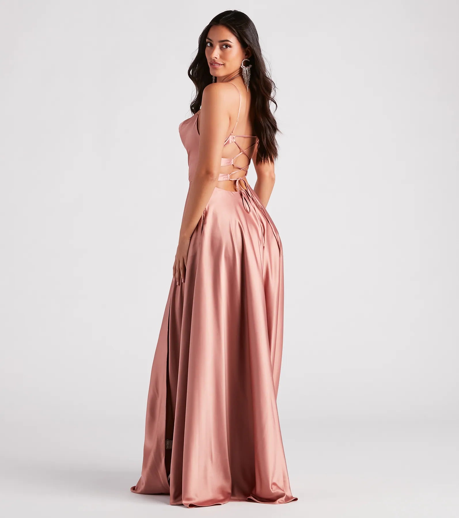 Winslow Formal Satin Lace-Up Dress - MOCHA