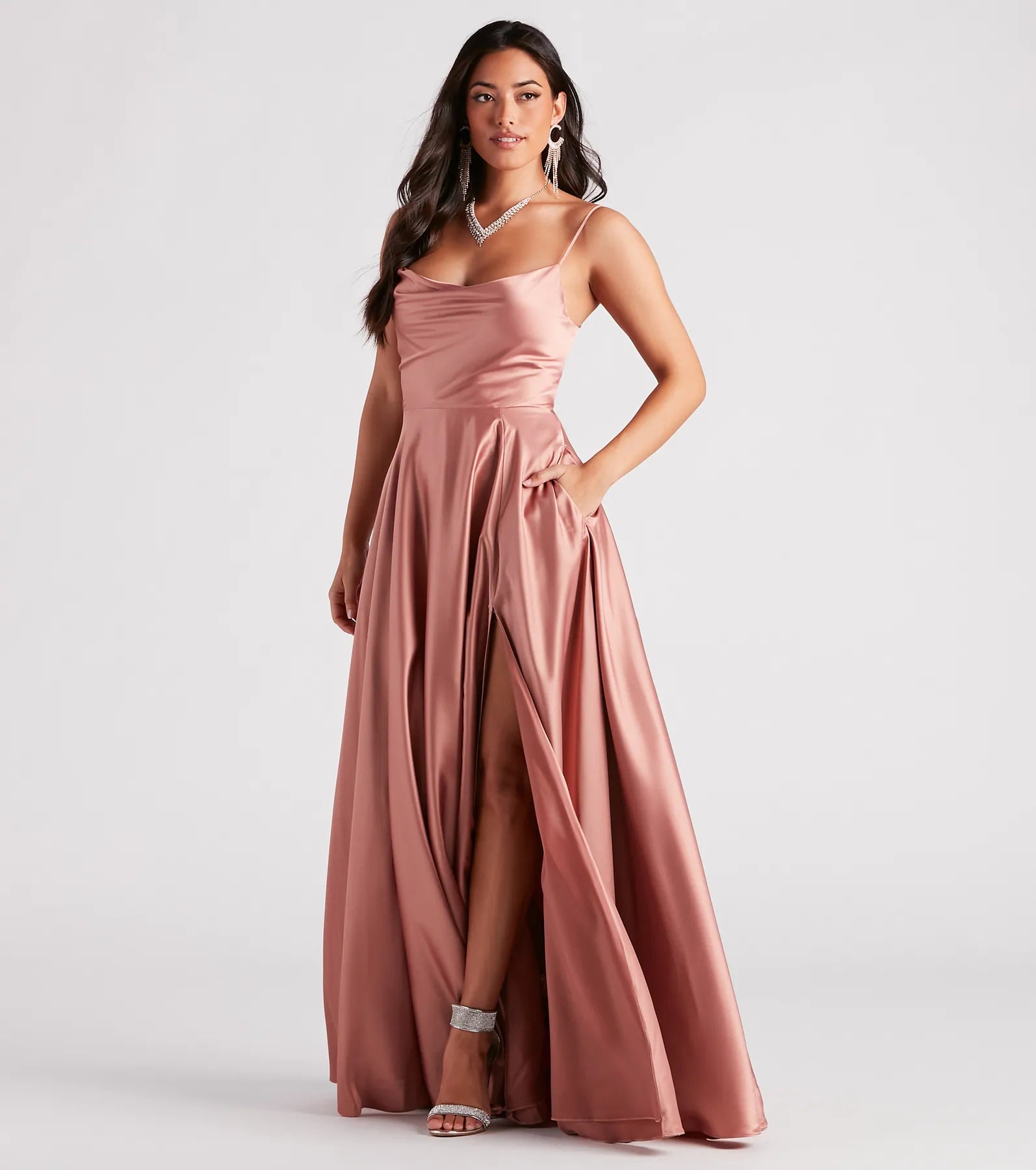 Winslow Formal Satin Lace-Up Dress - MOCHA