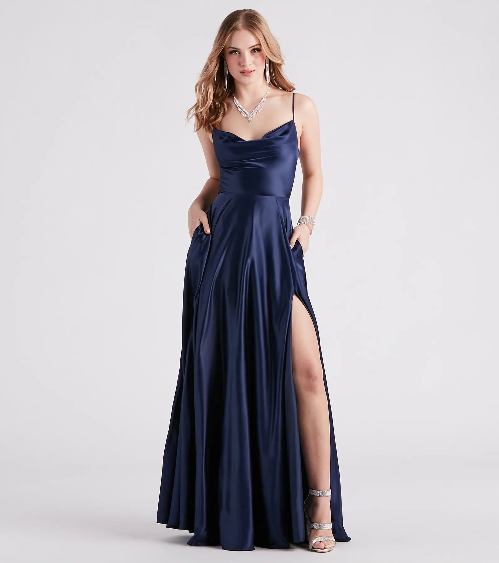 Winslow Formal Satin Lace-Up Dress - NAVY-2