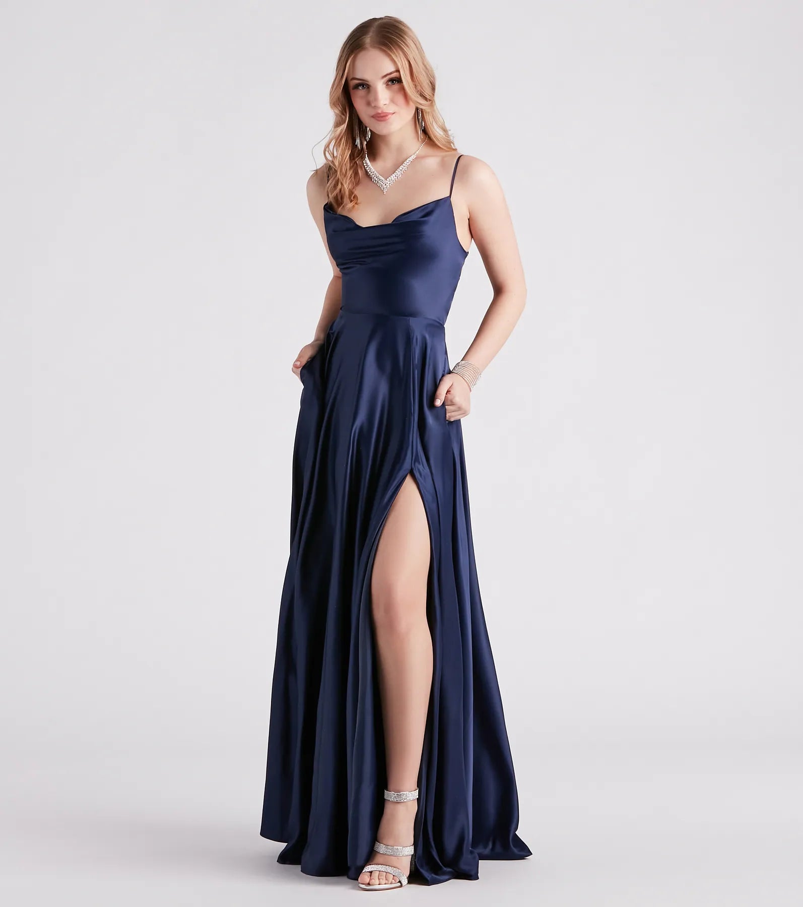 Winslow Formal Satin Lace-Up Dress - NAVY