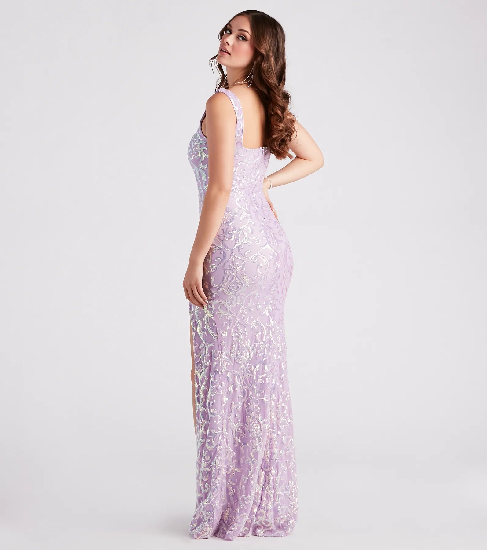 Jovie Formal Sequin Slit Mermaid Long Dress - LAVENDER