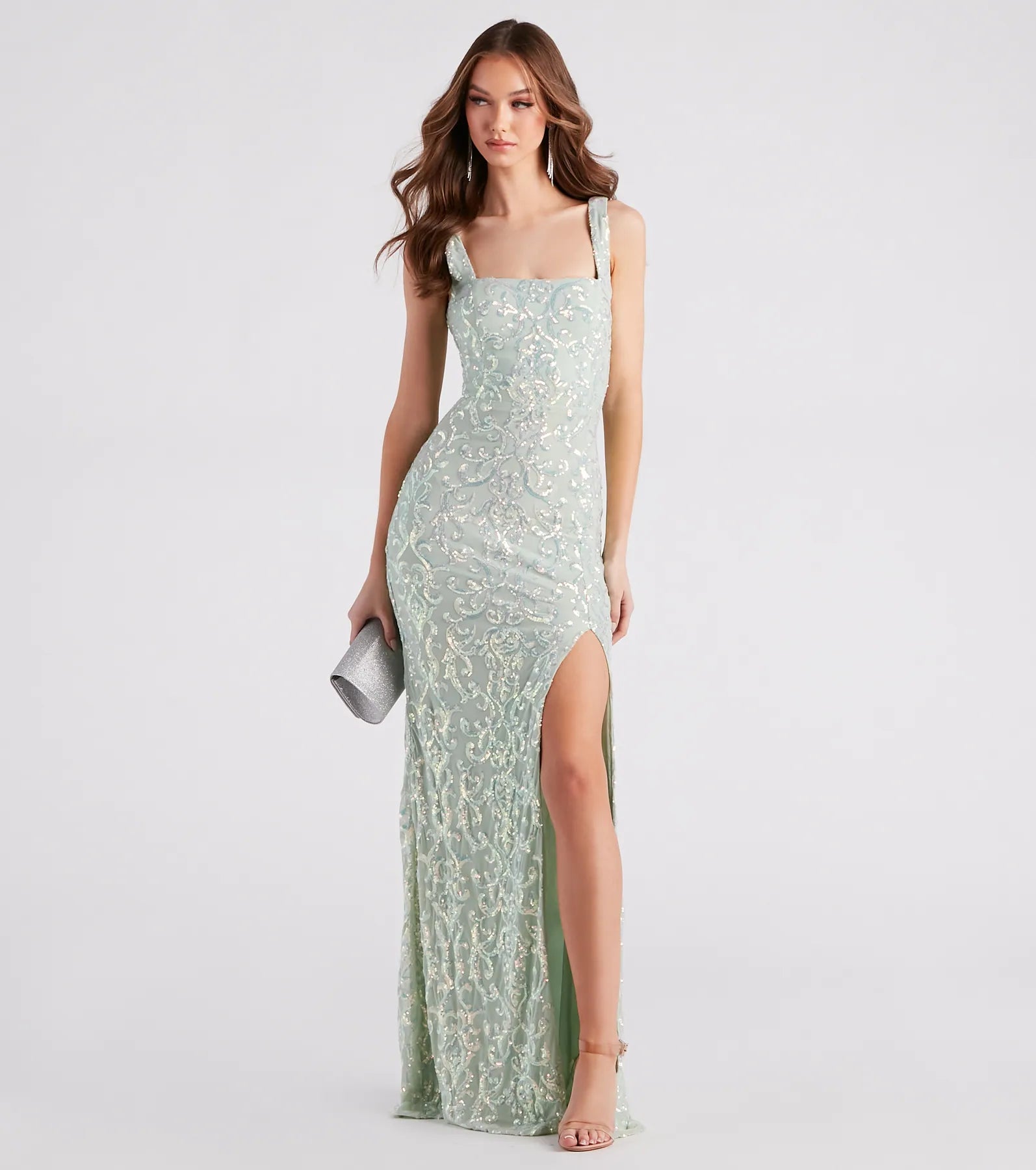 Jovie Formal Sequin Slit Mermaid Long Dress - SAGE