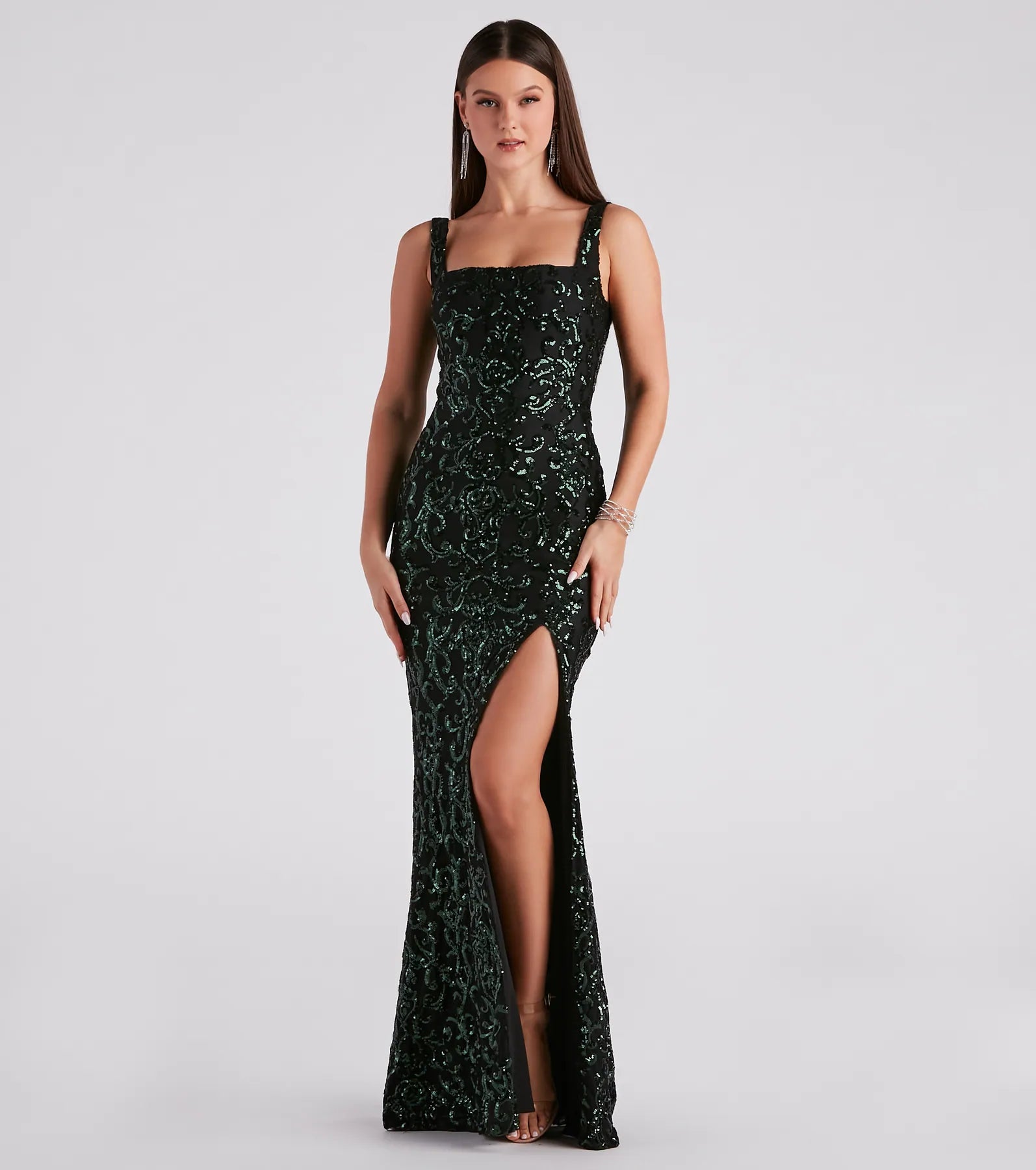 Jovie Formal Sequin Slit Mermaid Long Dress - HUNTER