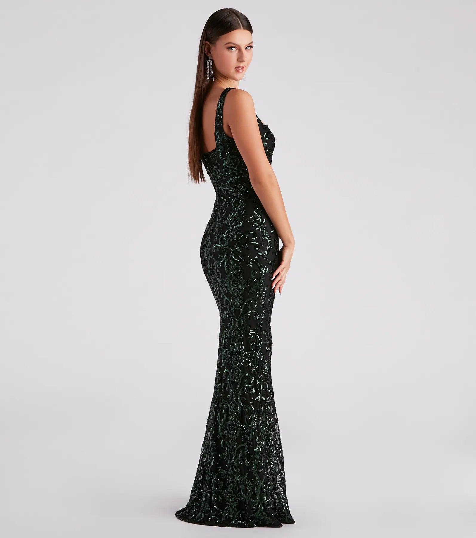 Jovie Formal Sequin Slit Mermaid Long Dress - HUNTER
