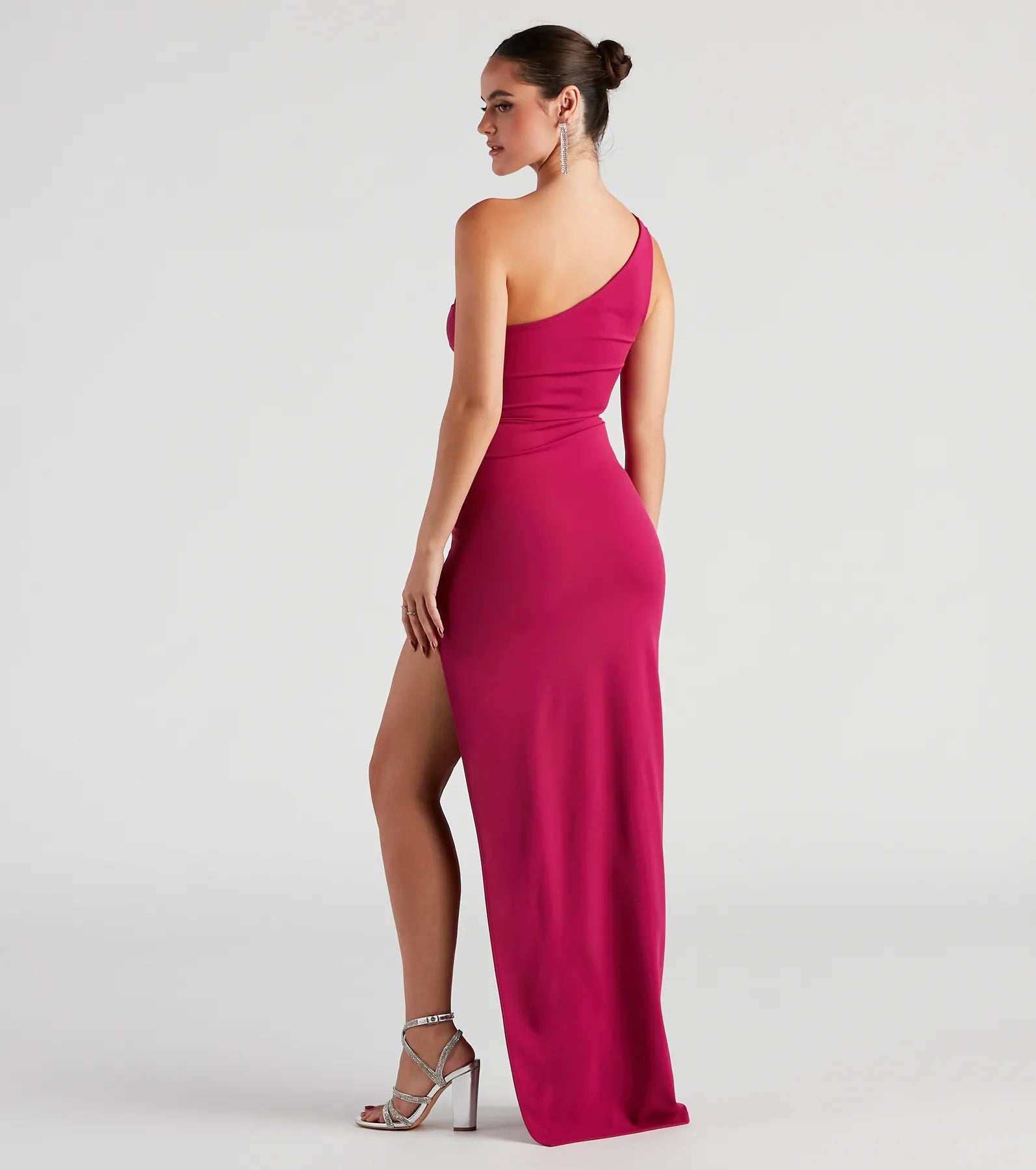 Mayven One-Shoulder Cutout Slit Formal Dress - MAGENTA