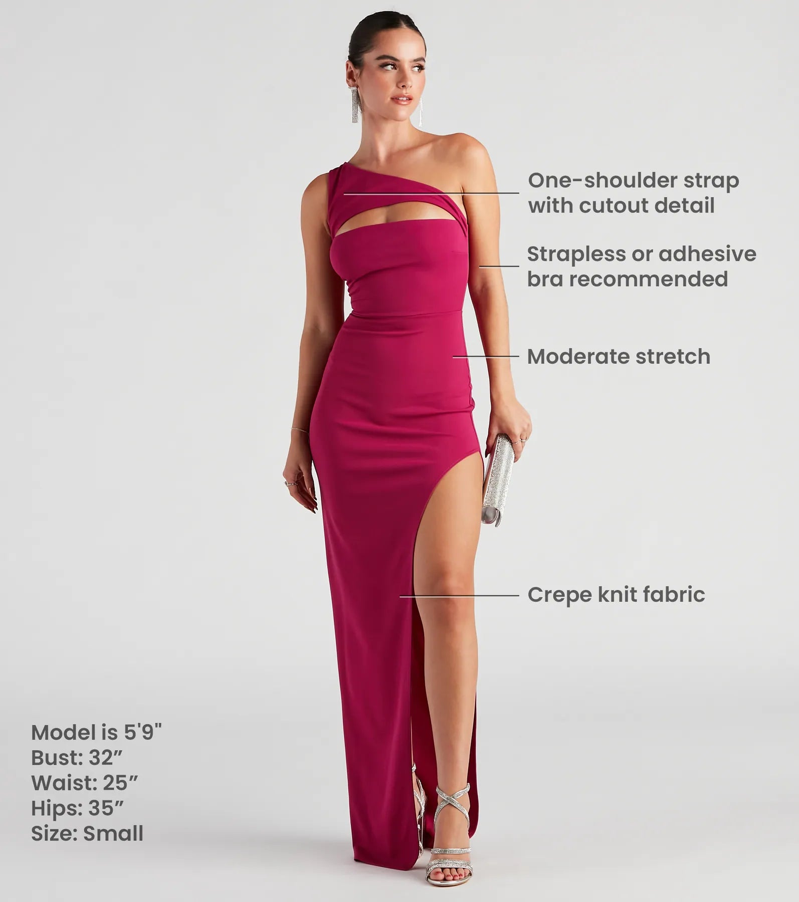 Mayven One-Shoulder Cutout Slit Formal Dress - MAGENTA