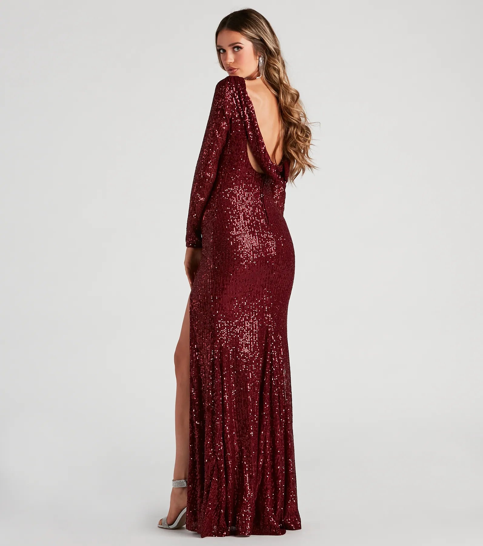 Galinda Formal Sequin Mermaid Dress - BURGUNDY