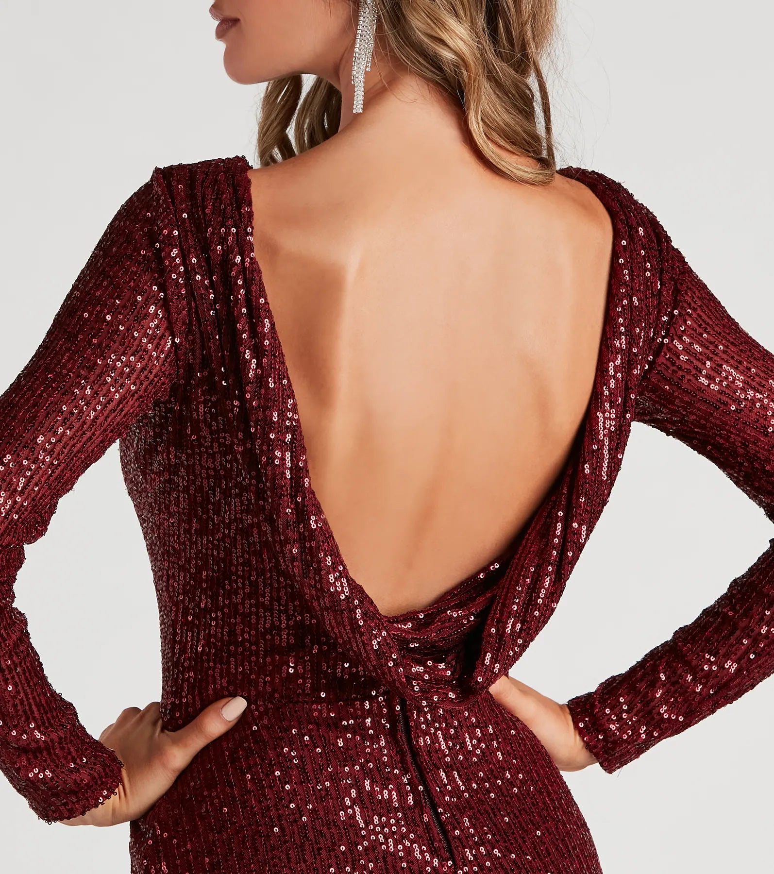 Galinda Formal Sequin Mermaid Dress - BURGUNDY