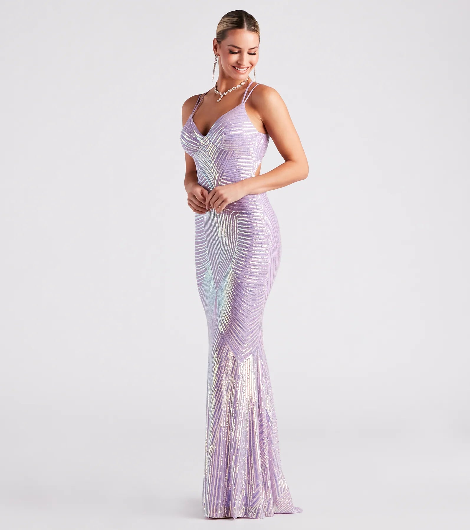 Lyanna Formal Iridescent Sequin Mermaid Dress - LAVENDER