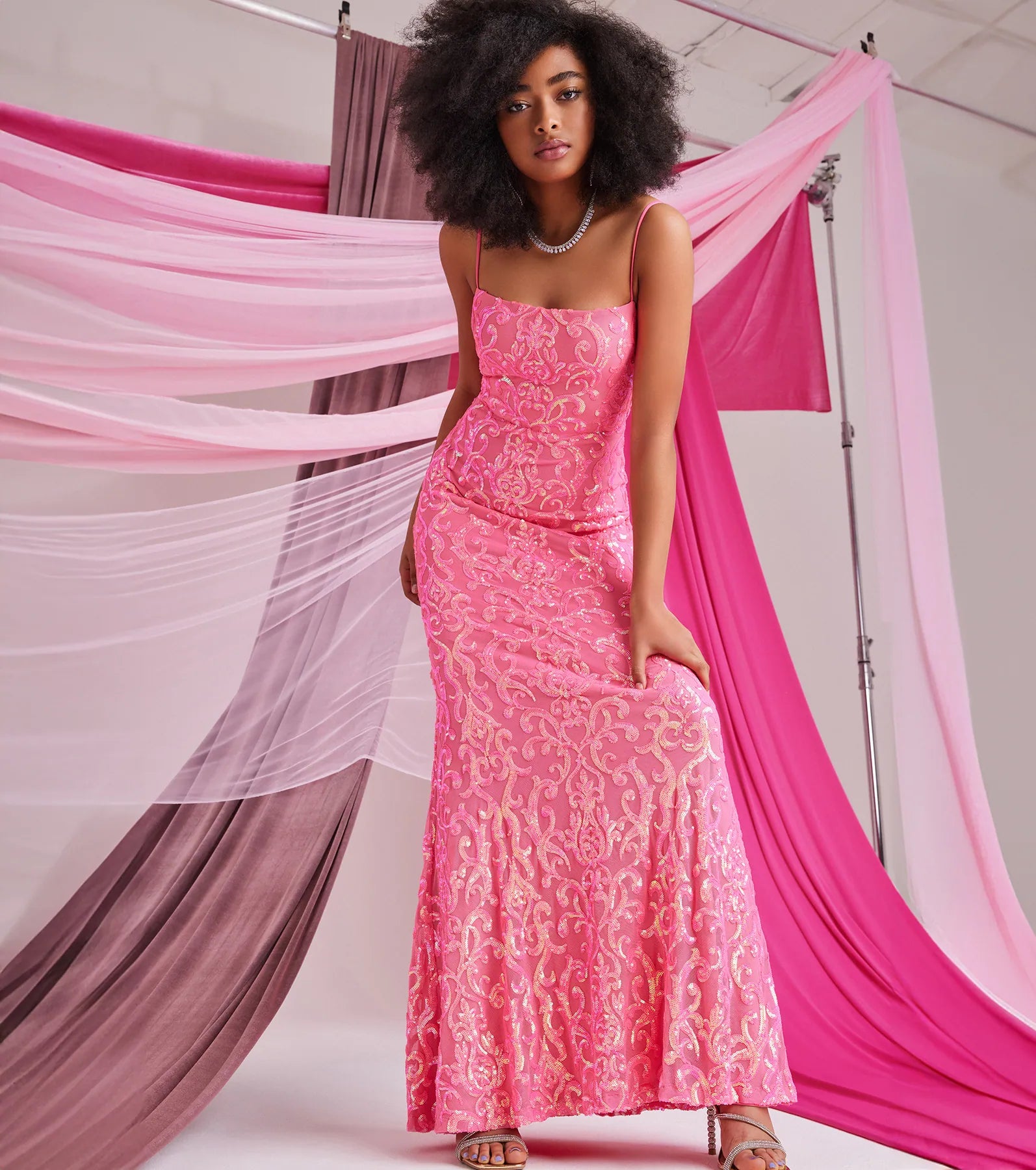 Noemi Formal Sequin A-Line Dress - PINK