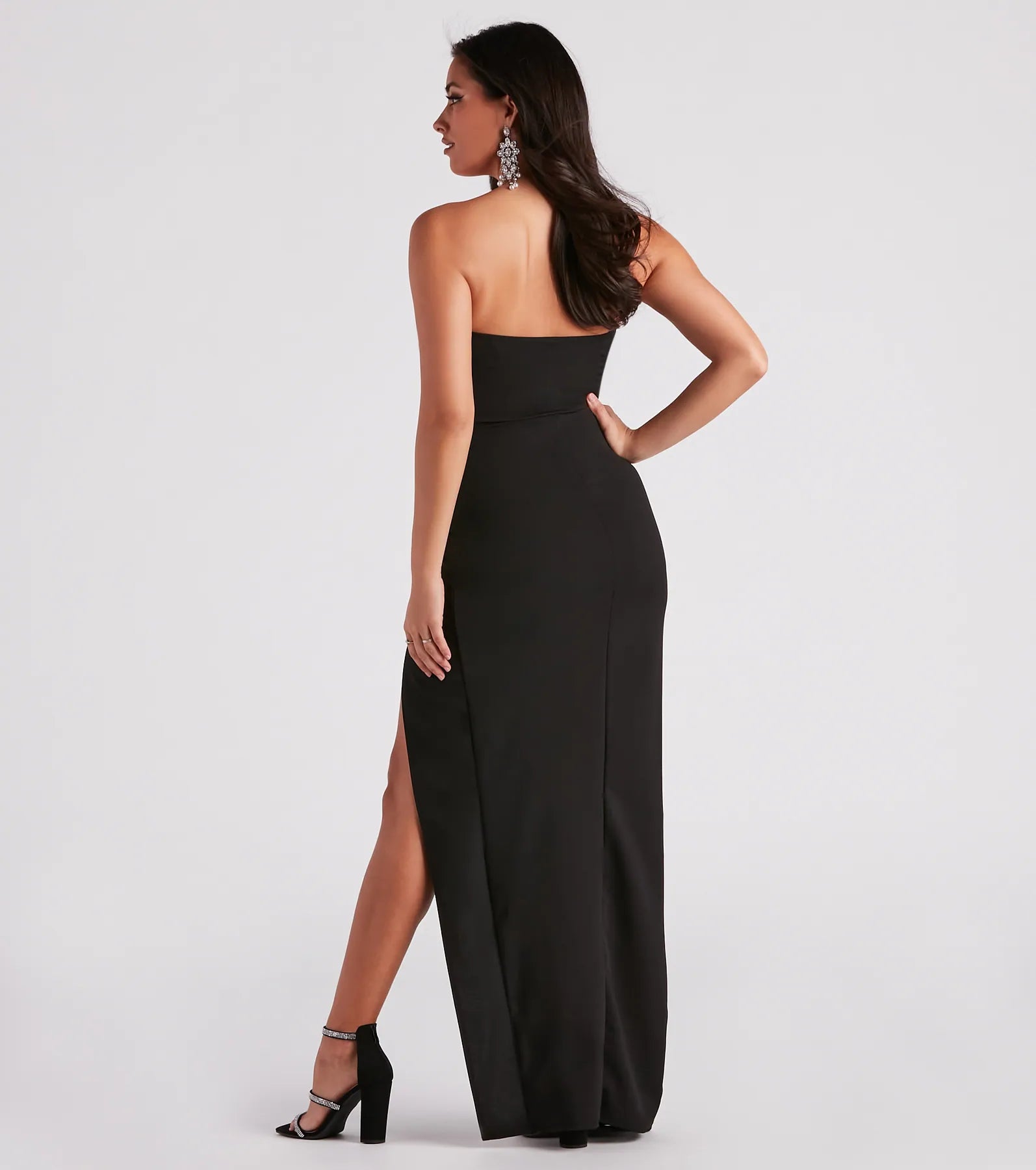 Whittney Strapless High Slit Formal Dress - BLACK