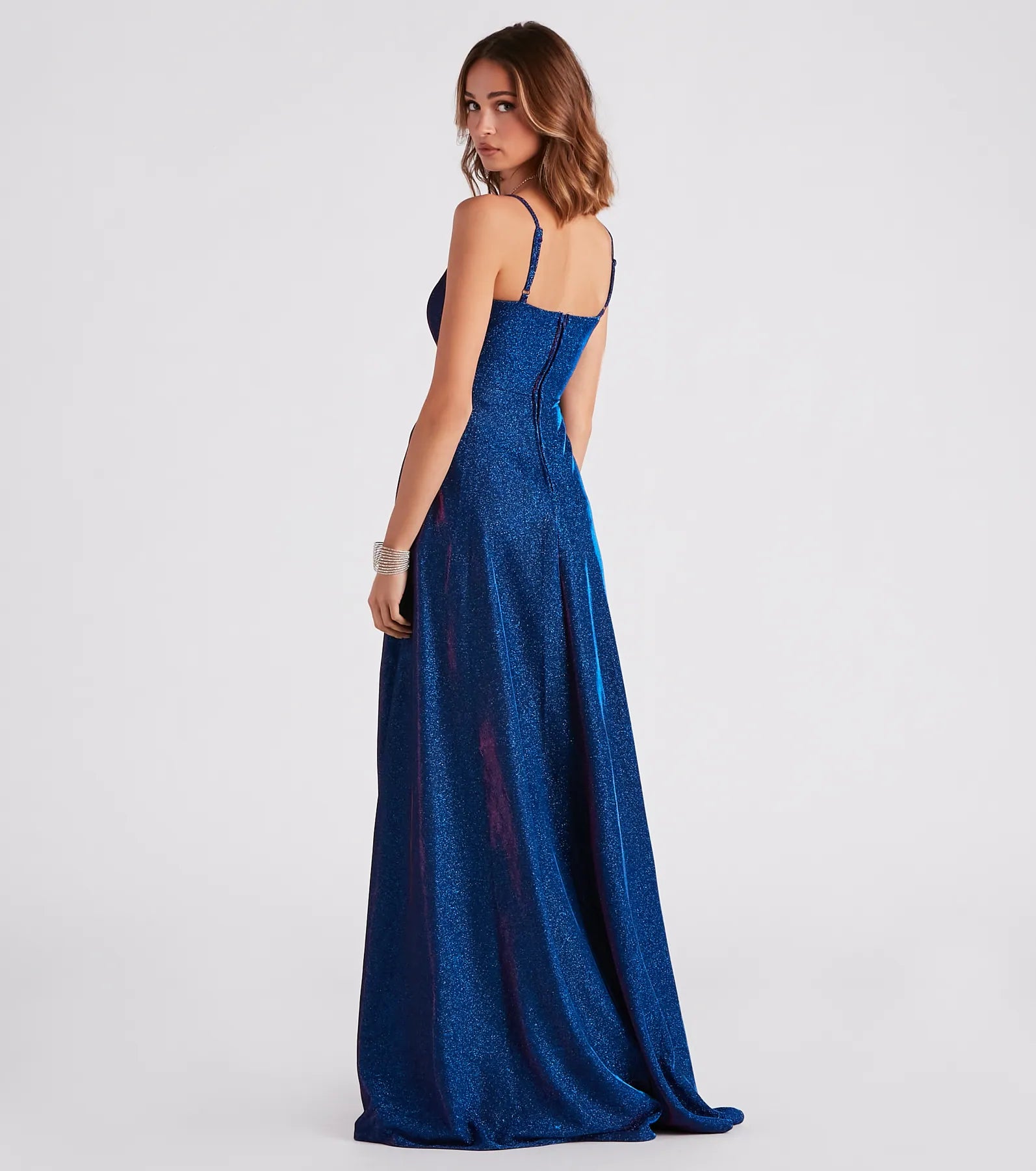 Tanya Formal Glitter A-Line Long Dress - SAPPHIRE