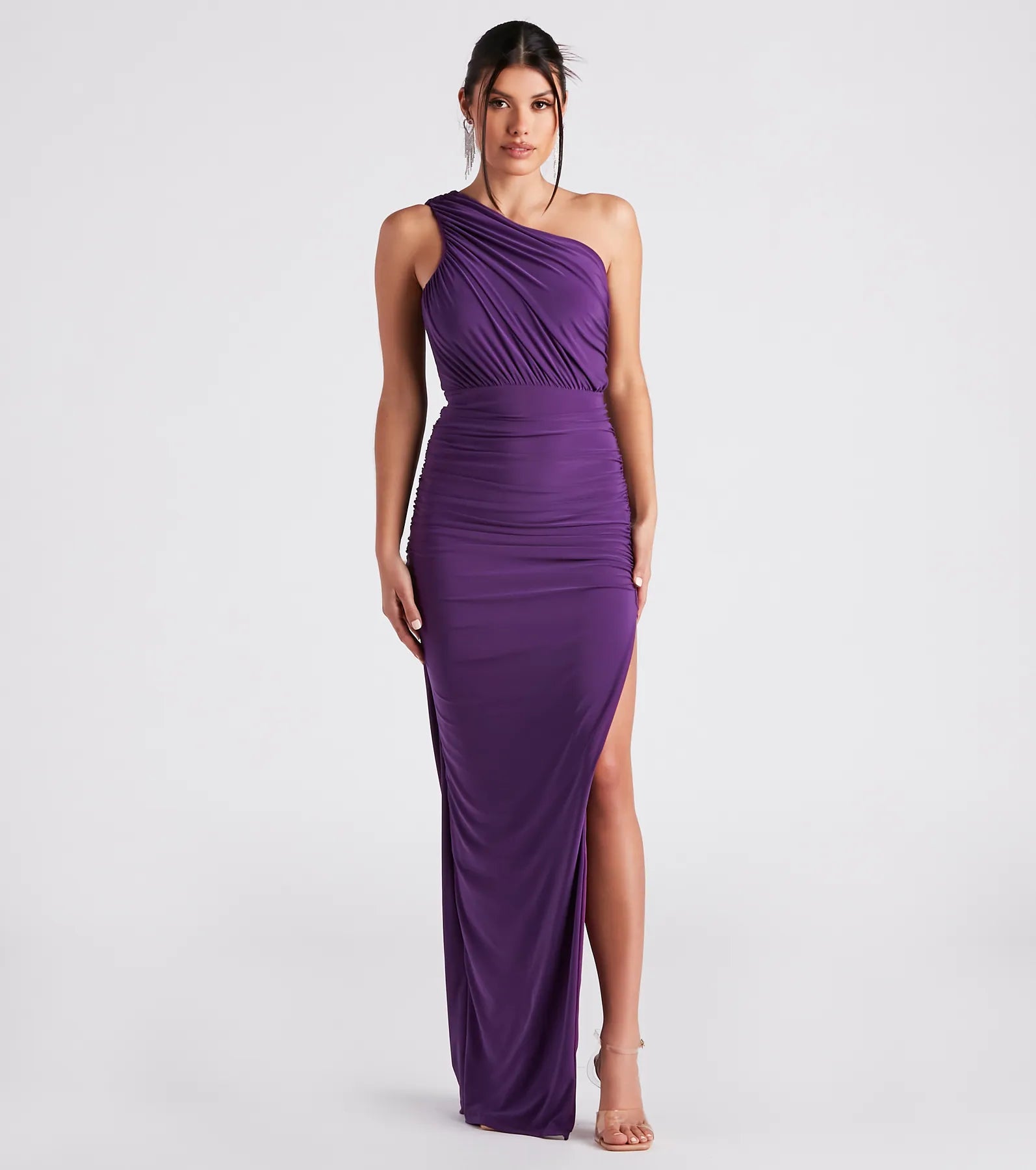 Adora Formal One-Shoulder Ruched Dress - VIOLET
