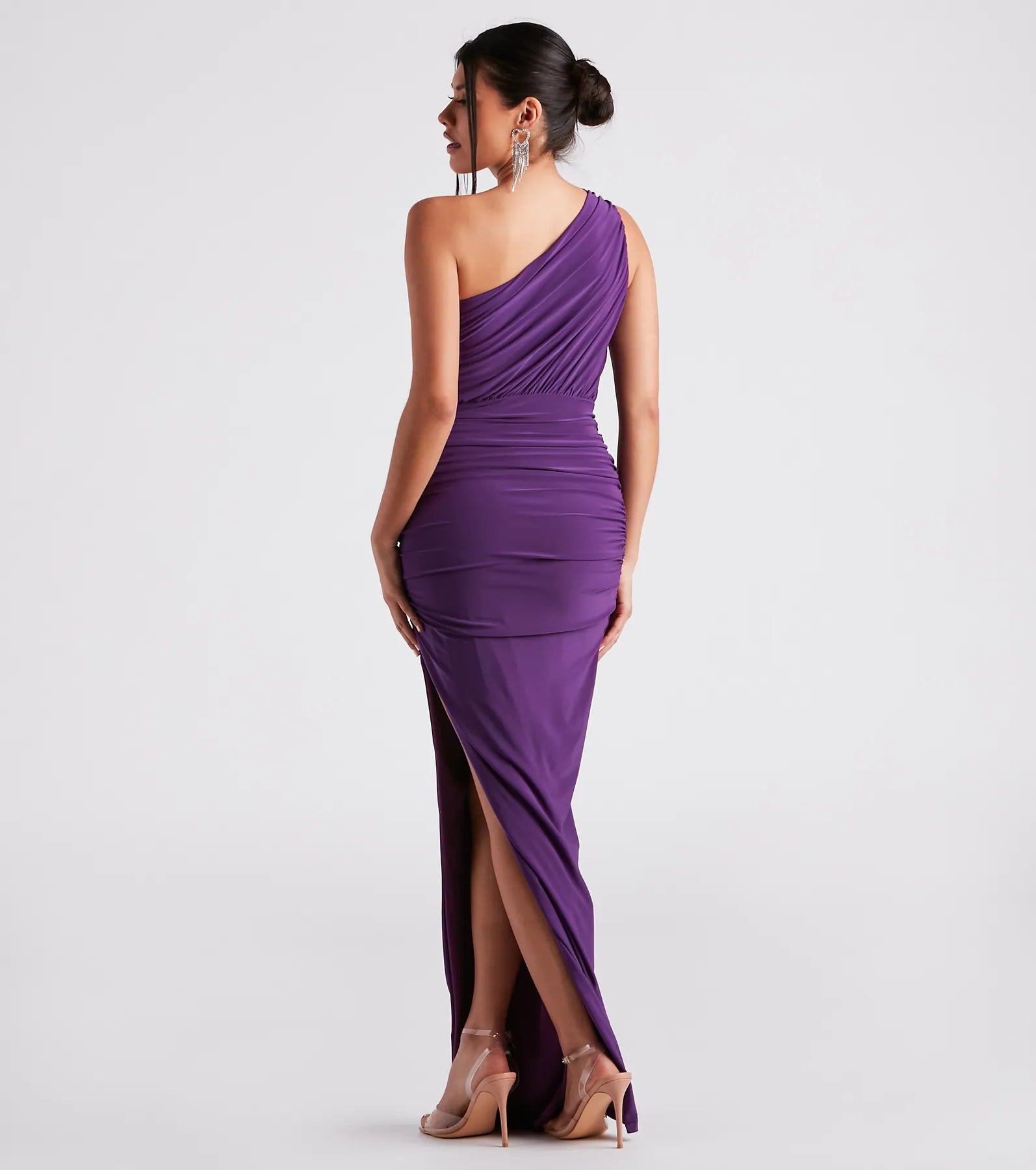Adora Formal One-Shoulder Ruched Dress - VIOLET