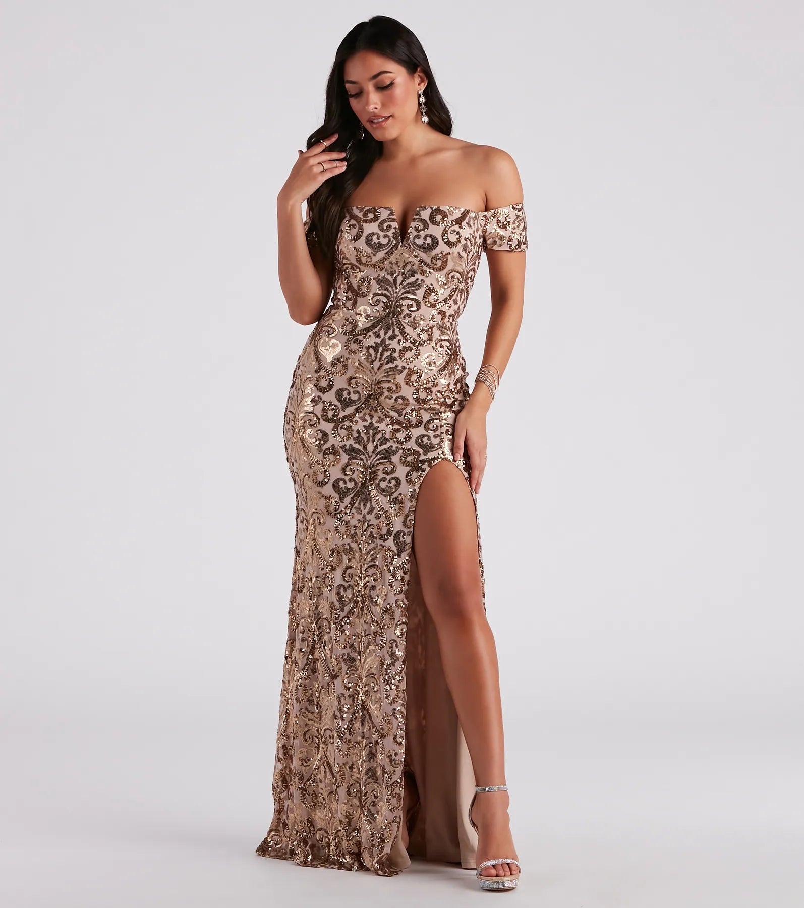 Carter Sequin Scroll A-Line Formal Dress - GOLD