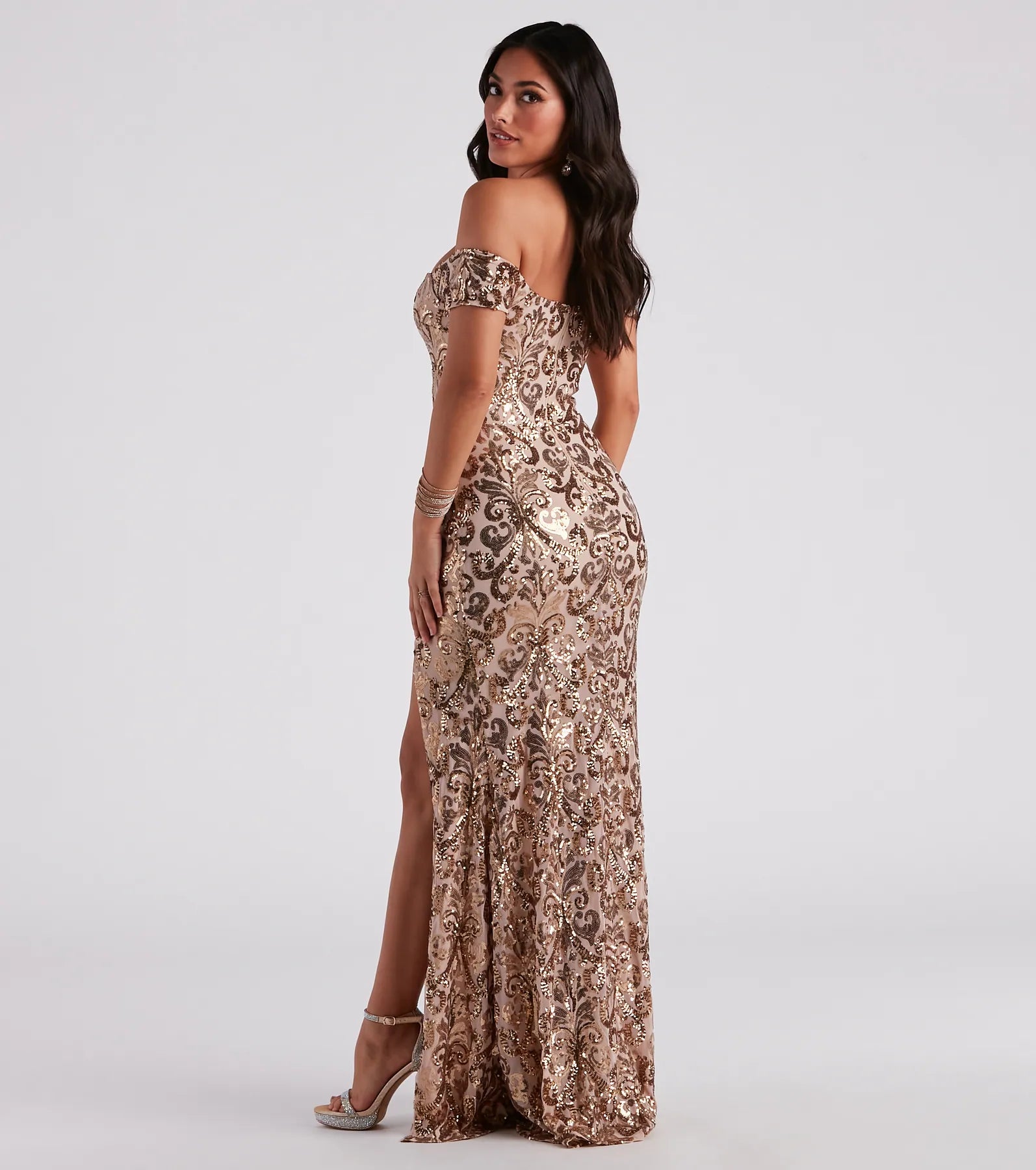 Carter Sequin Scroll A-Line Formal Dress - GOLD