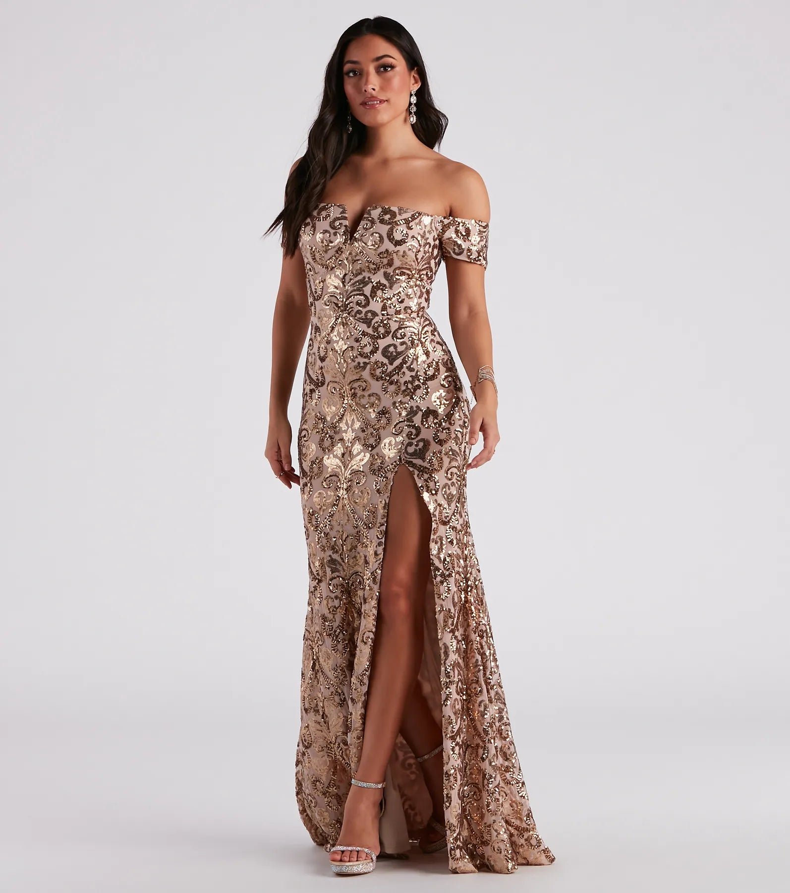 Carter Sequin Scroll A-Line Formal Dress - GOLD