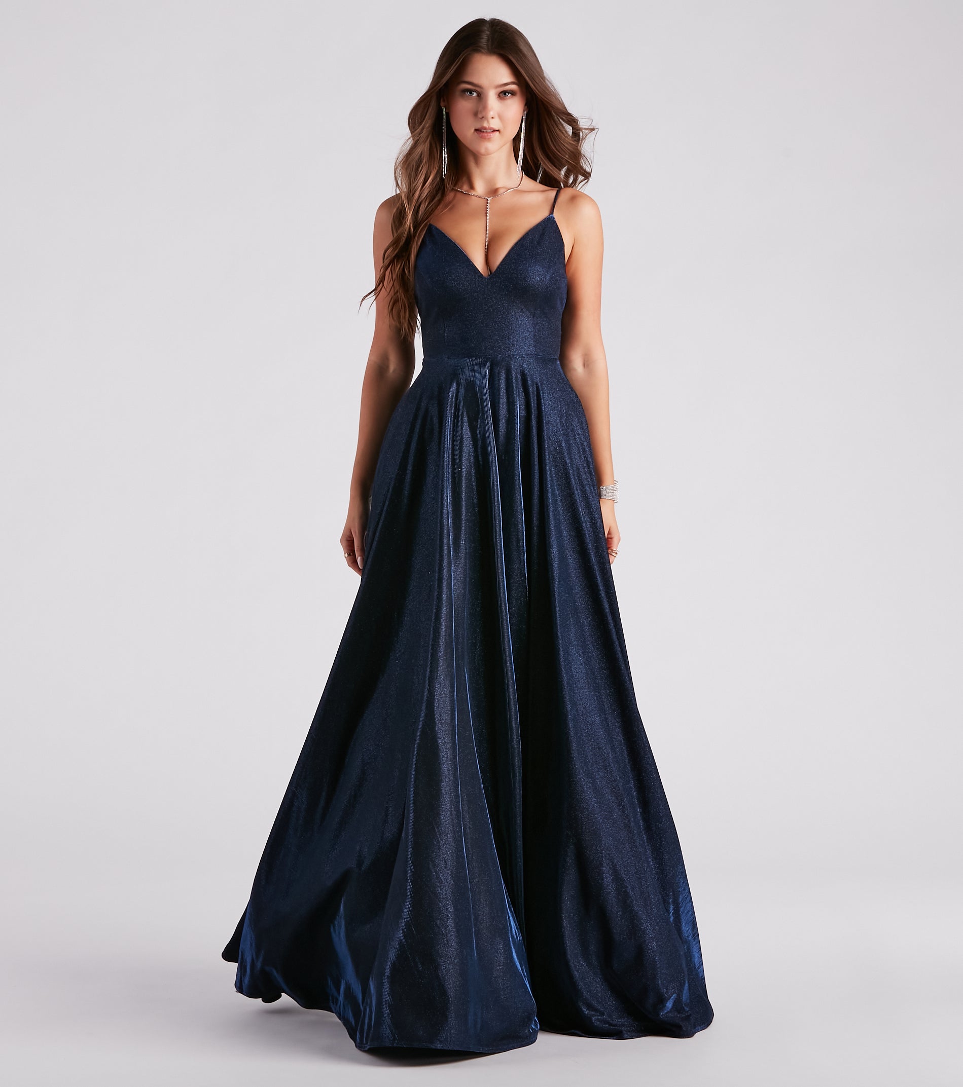 Kimora Formal Woven Glitter A-Line Dress - NAVY